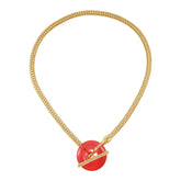Goldtone Pink Candy Stone Snake Chain Necklace
