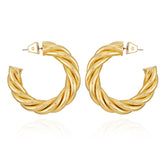 Goldtone Textured Rope Hoop Earrings