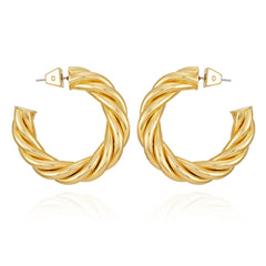 Goldtone Textured Rope Hoop Earrings