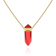 Goldtone Red Crystal-Shape Stone Pendant Long Necklace
