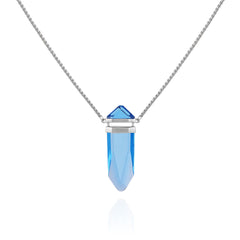 Silvertone Blue Crystal-Shape Stone Pendant Long Necklace
