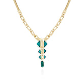 Goldtone Tri Blue Zircon Stone Drop Pendant Necklace