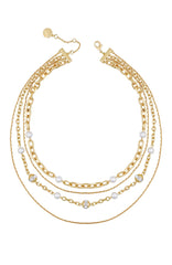 Layered Goldtone Chain Pearl Necklace