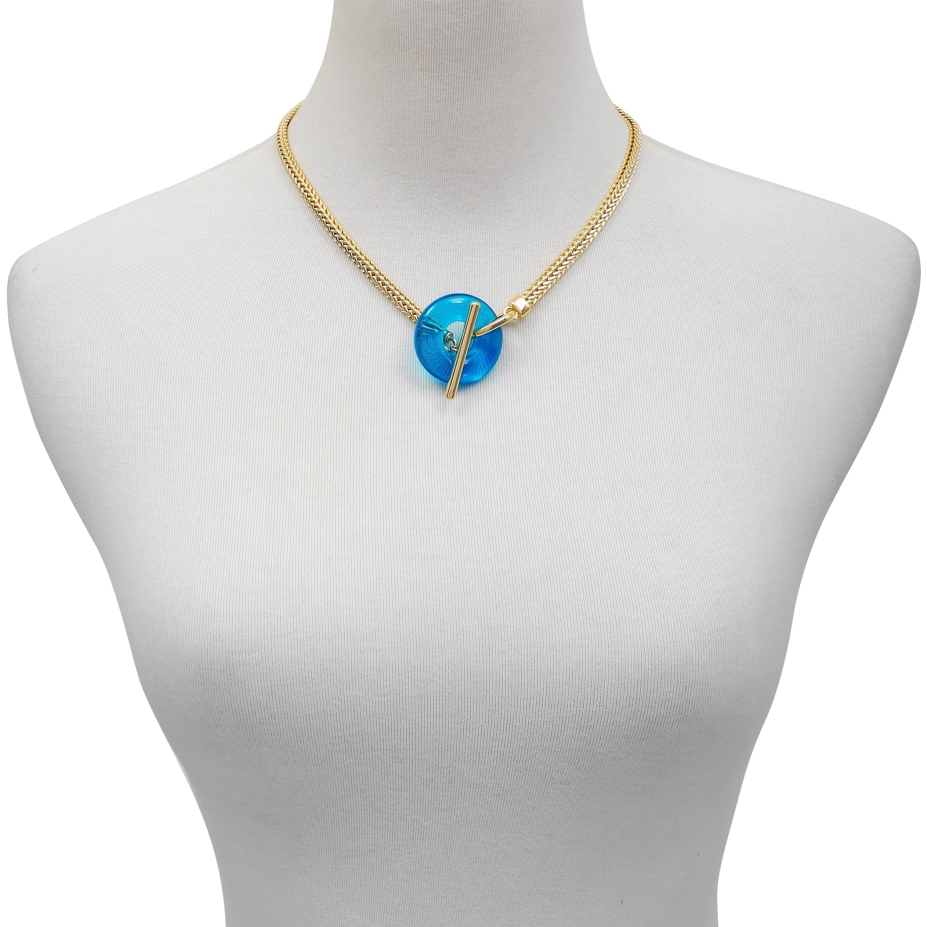 Goldtone Blue Candy Stone Snake Chain Necklace