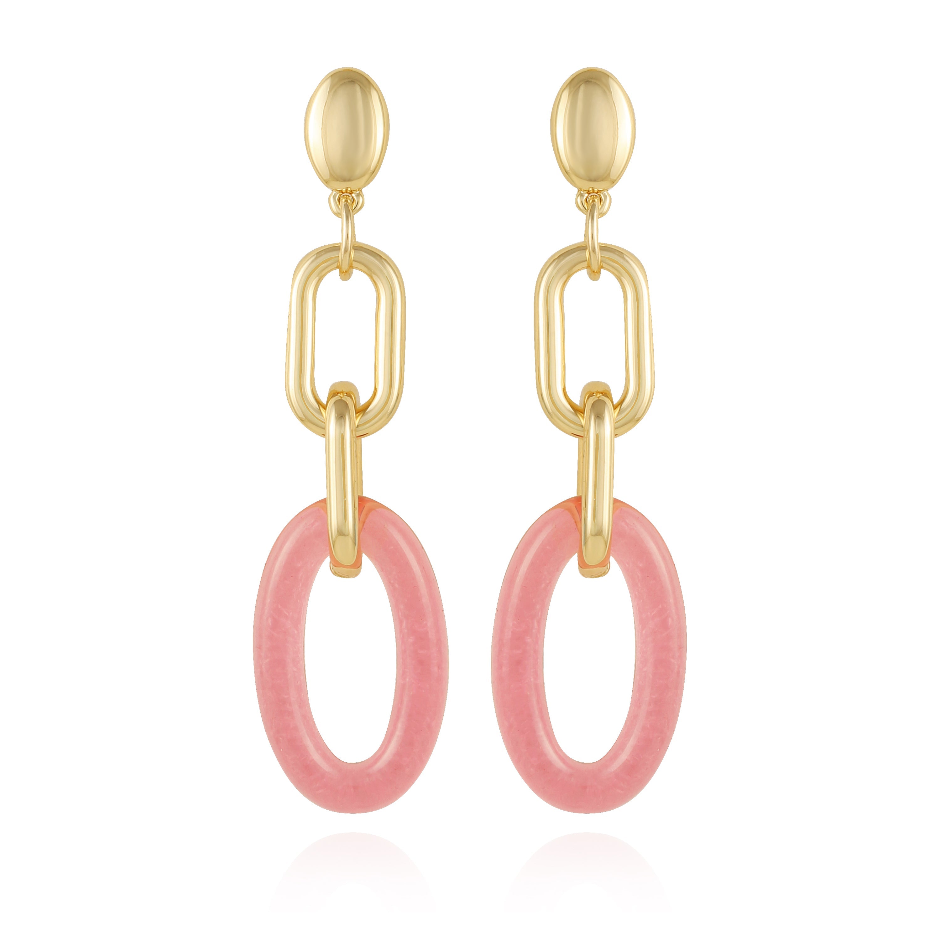 Goldtone Pink Candy Interlocking Drop Earrings