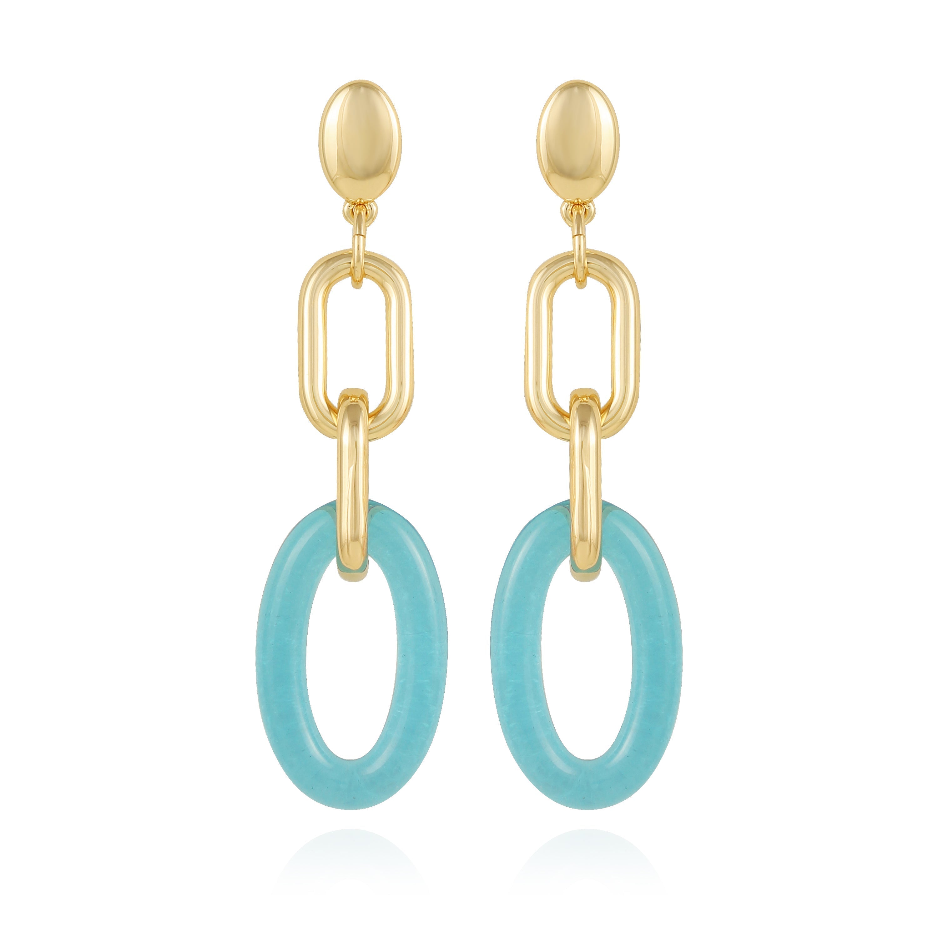 Goldtone Blue Candy Interlocking Drop Earrings