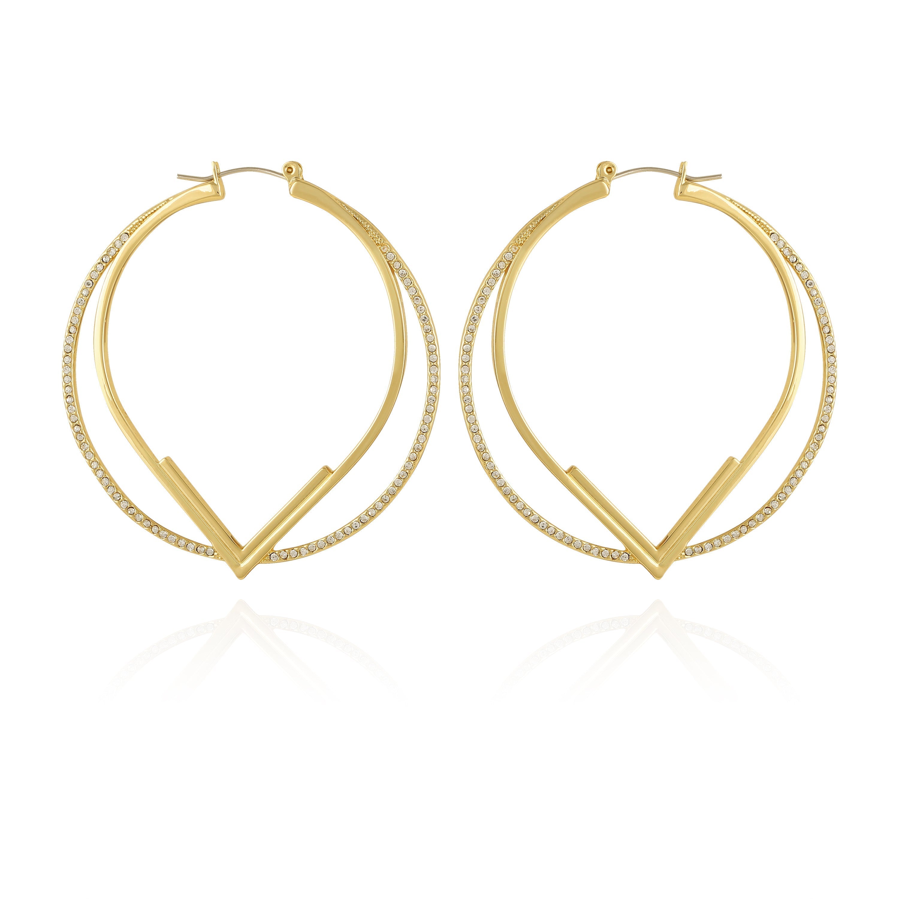 Double Hoop V Pave Earrings