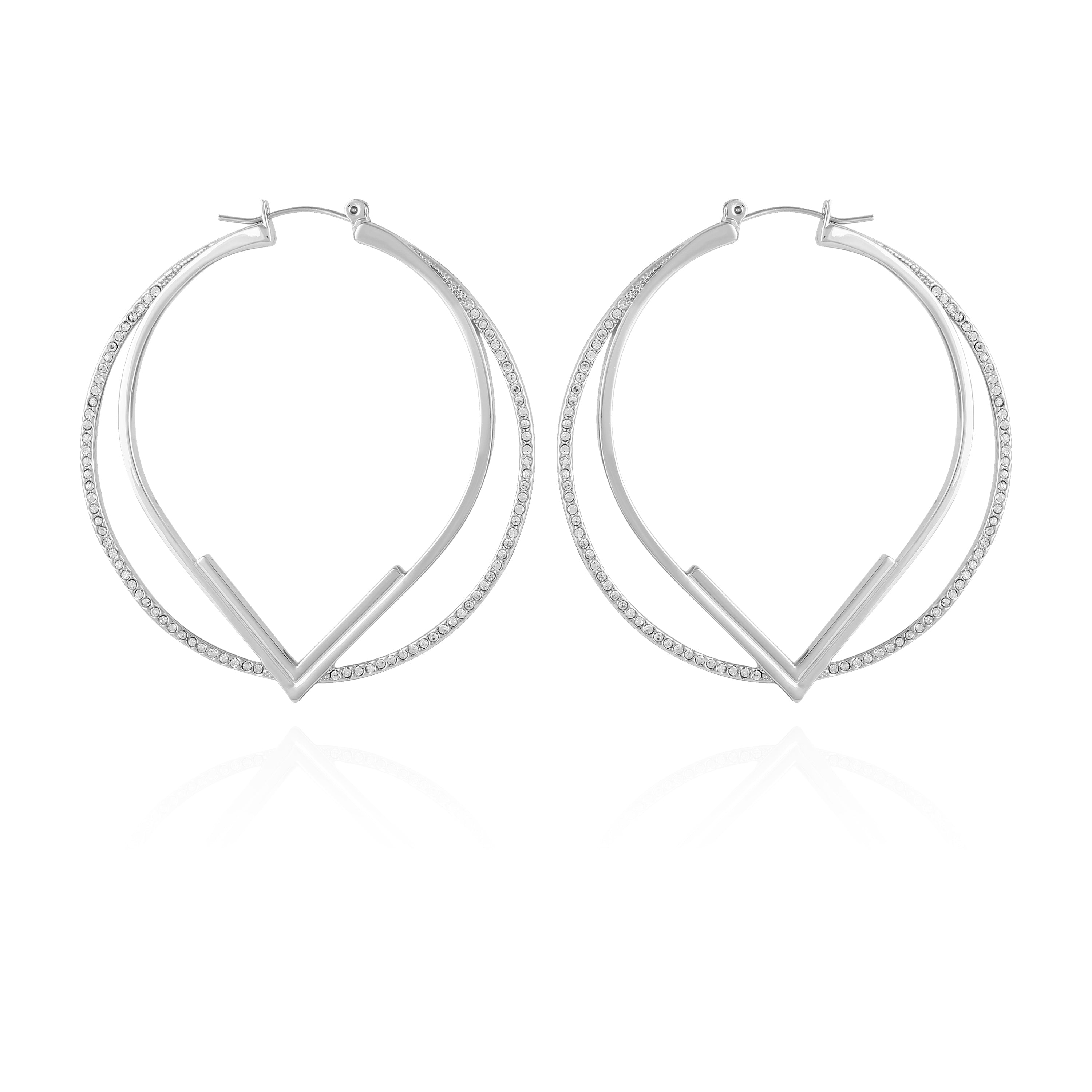 Double Hoop V Pave Earrings