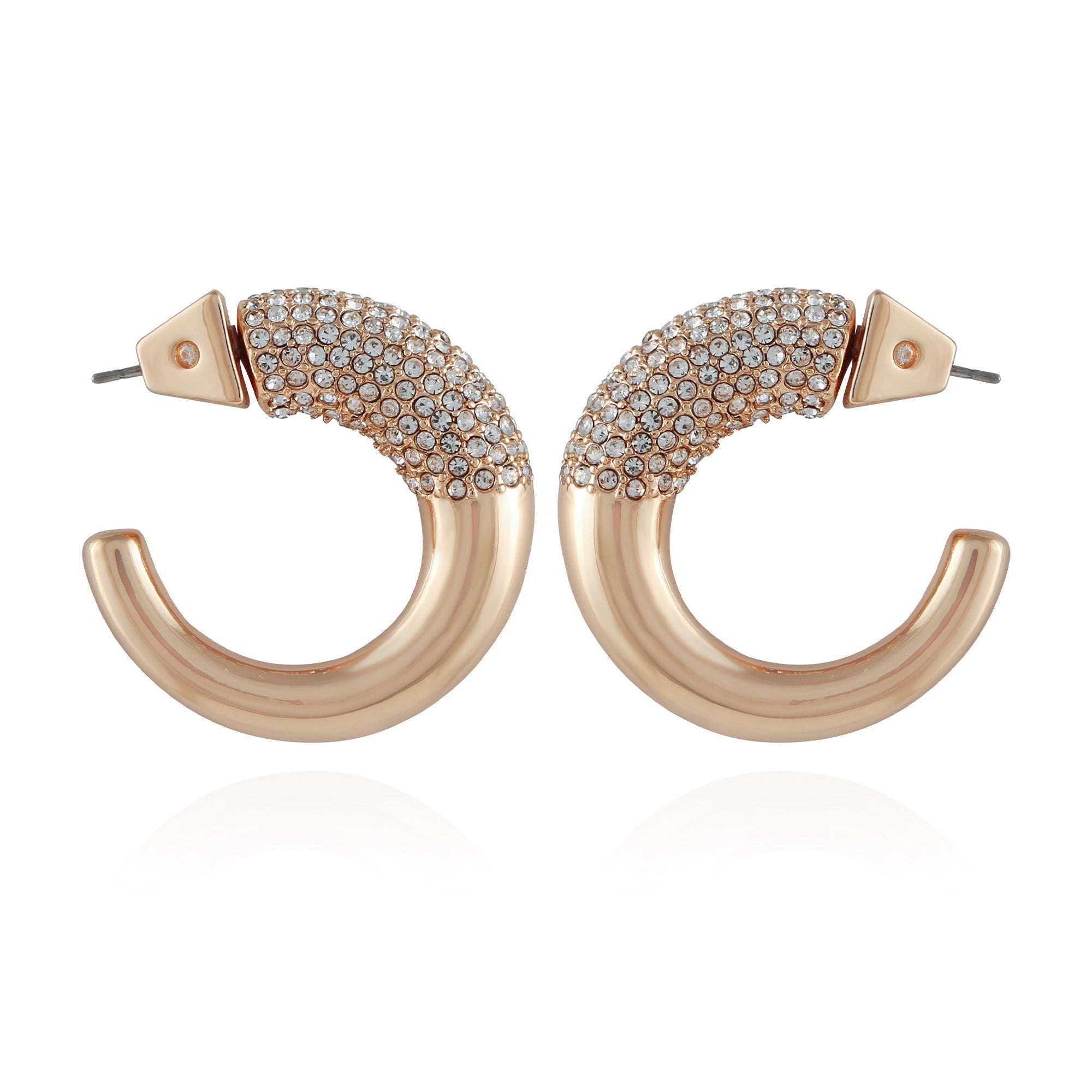 Goldtone Pave Crystal Stone Open Hoop Earrings