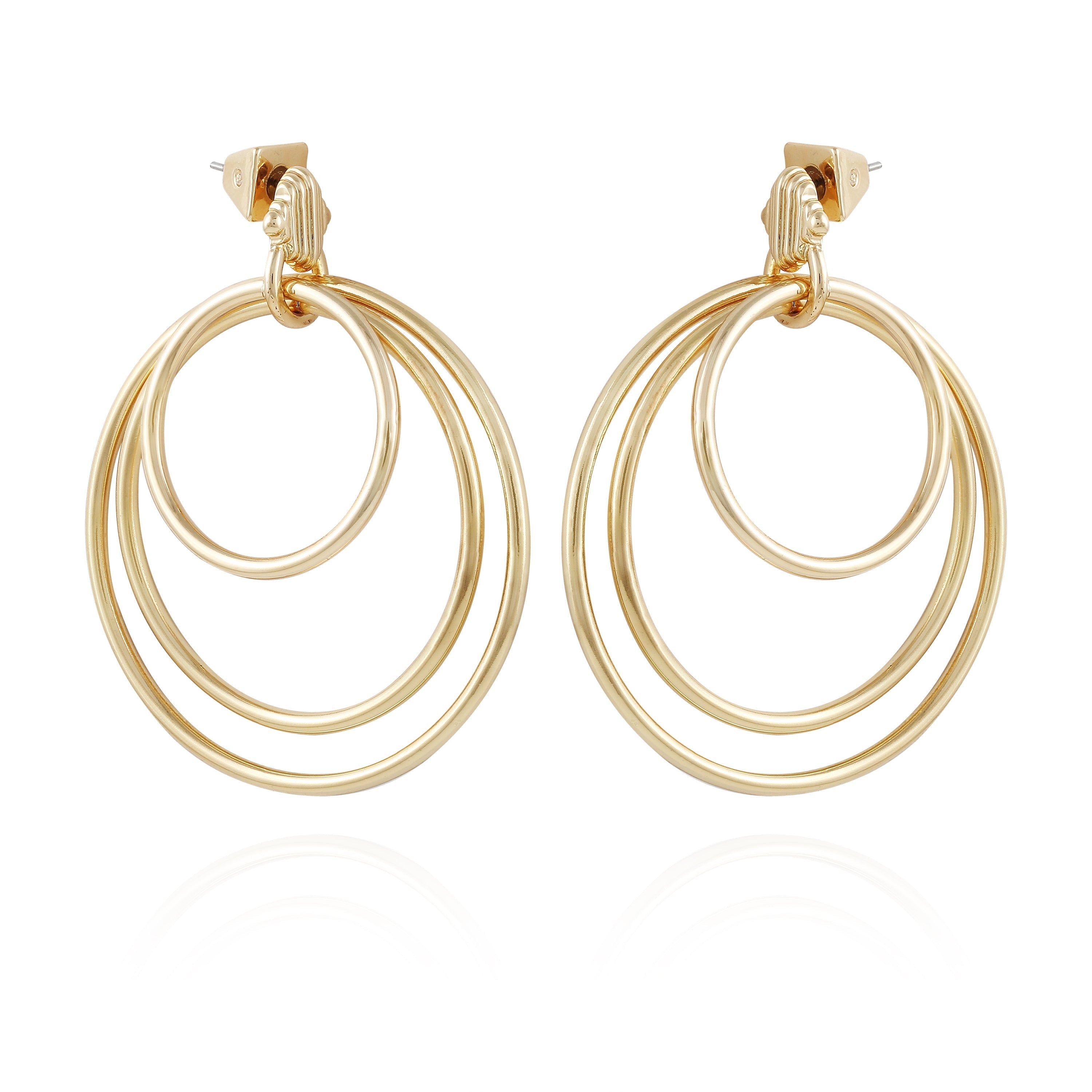 Goldtone Triple Layered Hoop Drop Earrings