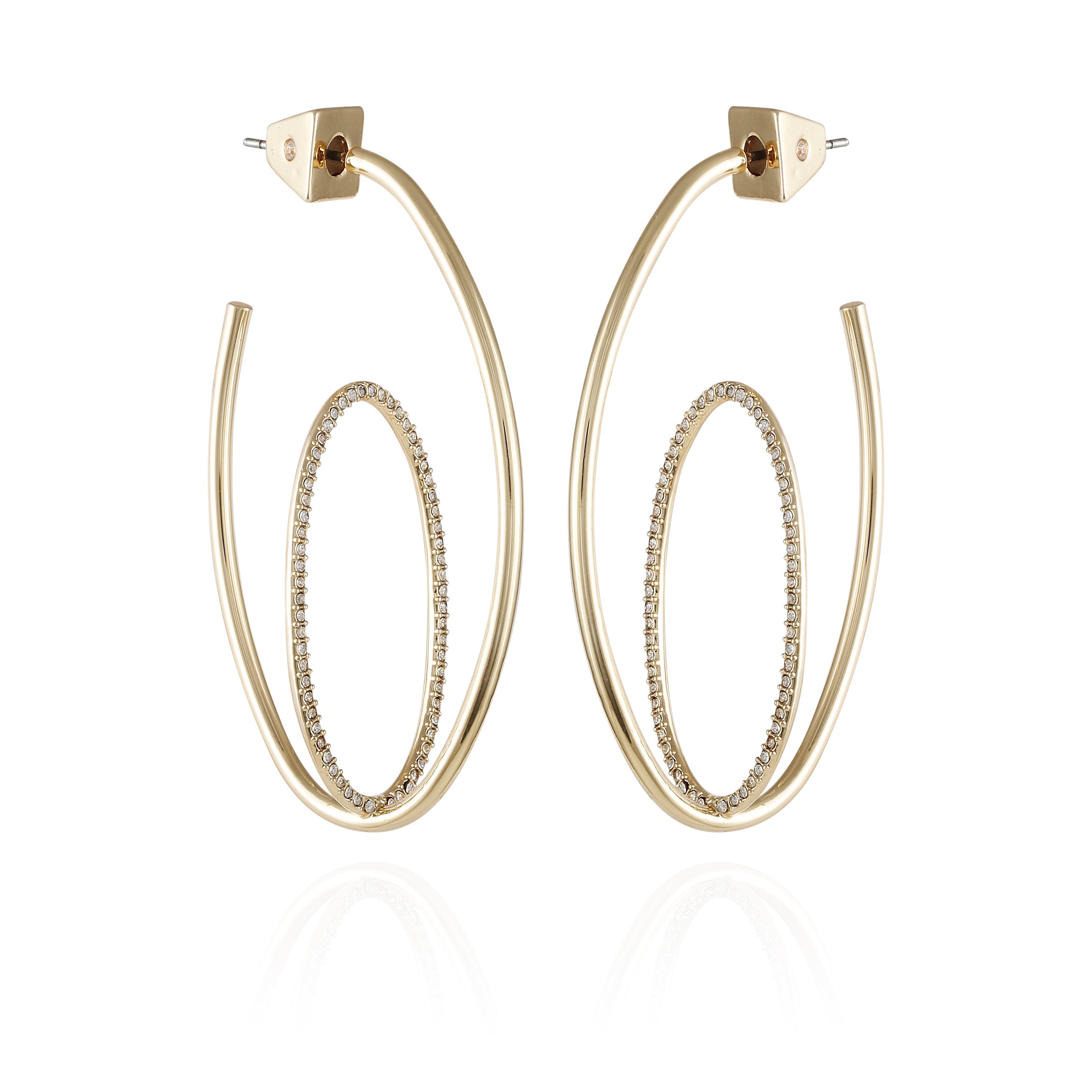 Goldtone Crystal Stone Orbital Hoop Earrings