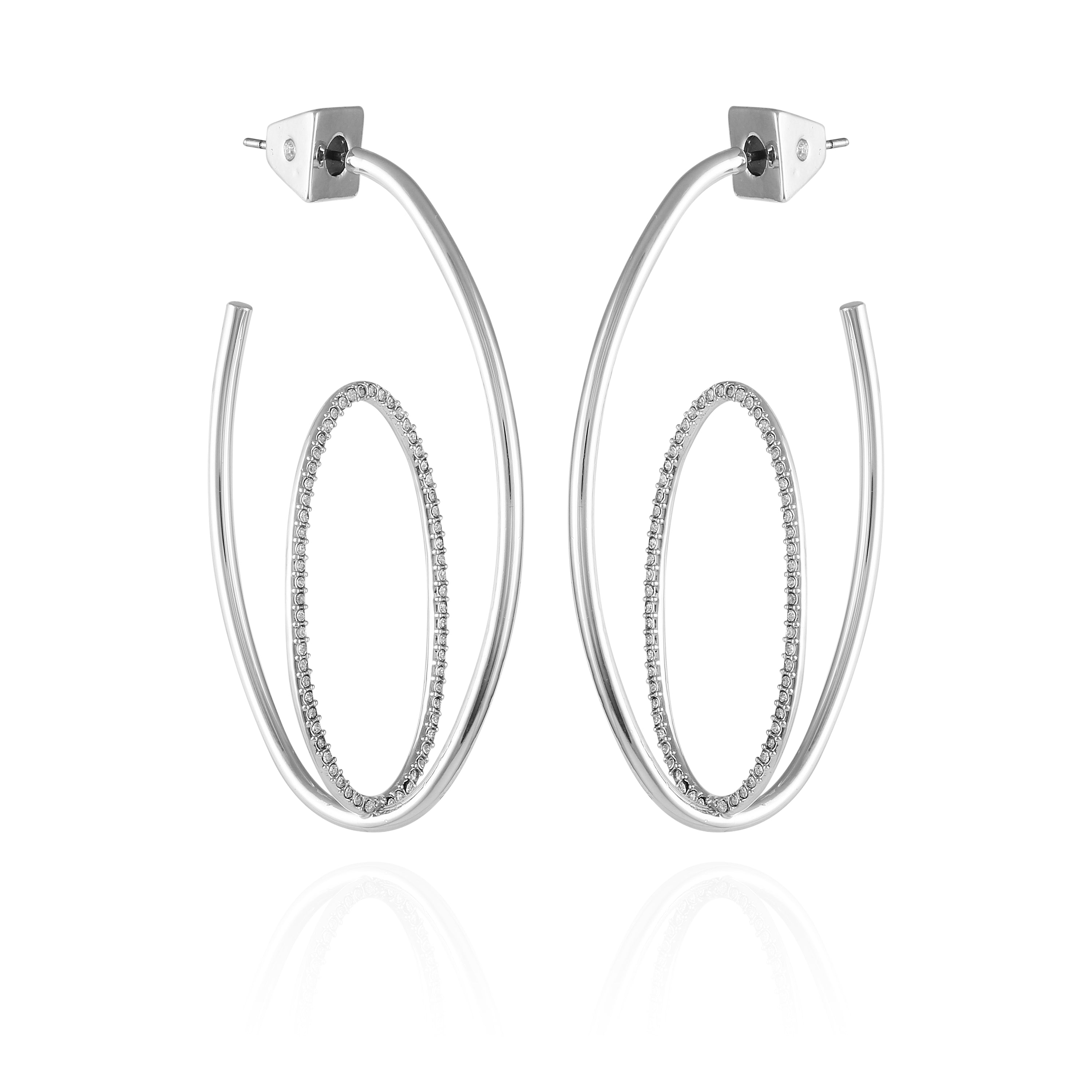 Silvertone Orbital Double Hoop Earrings