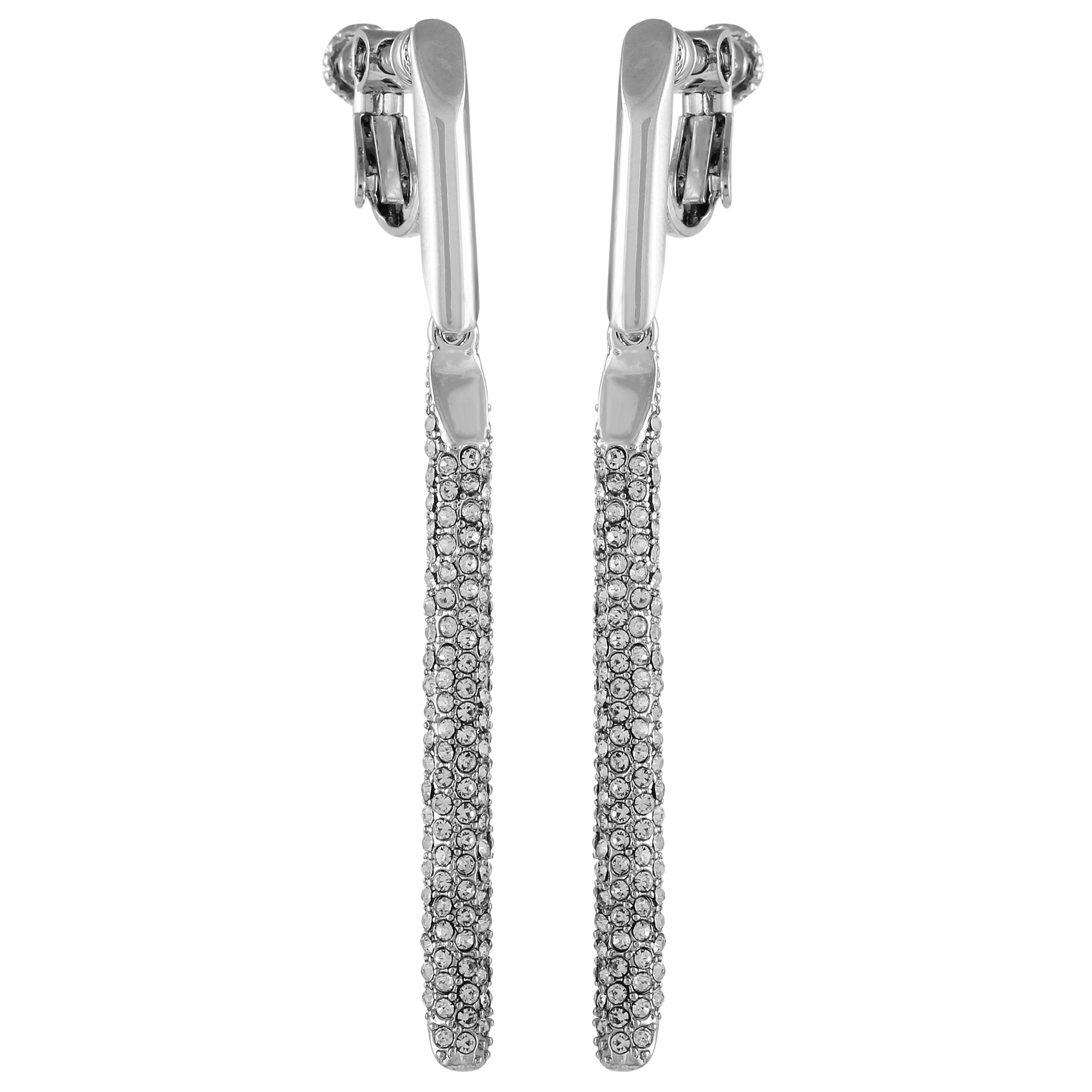 Silvertone Glass Stone Linear Drop Clip On Earrings