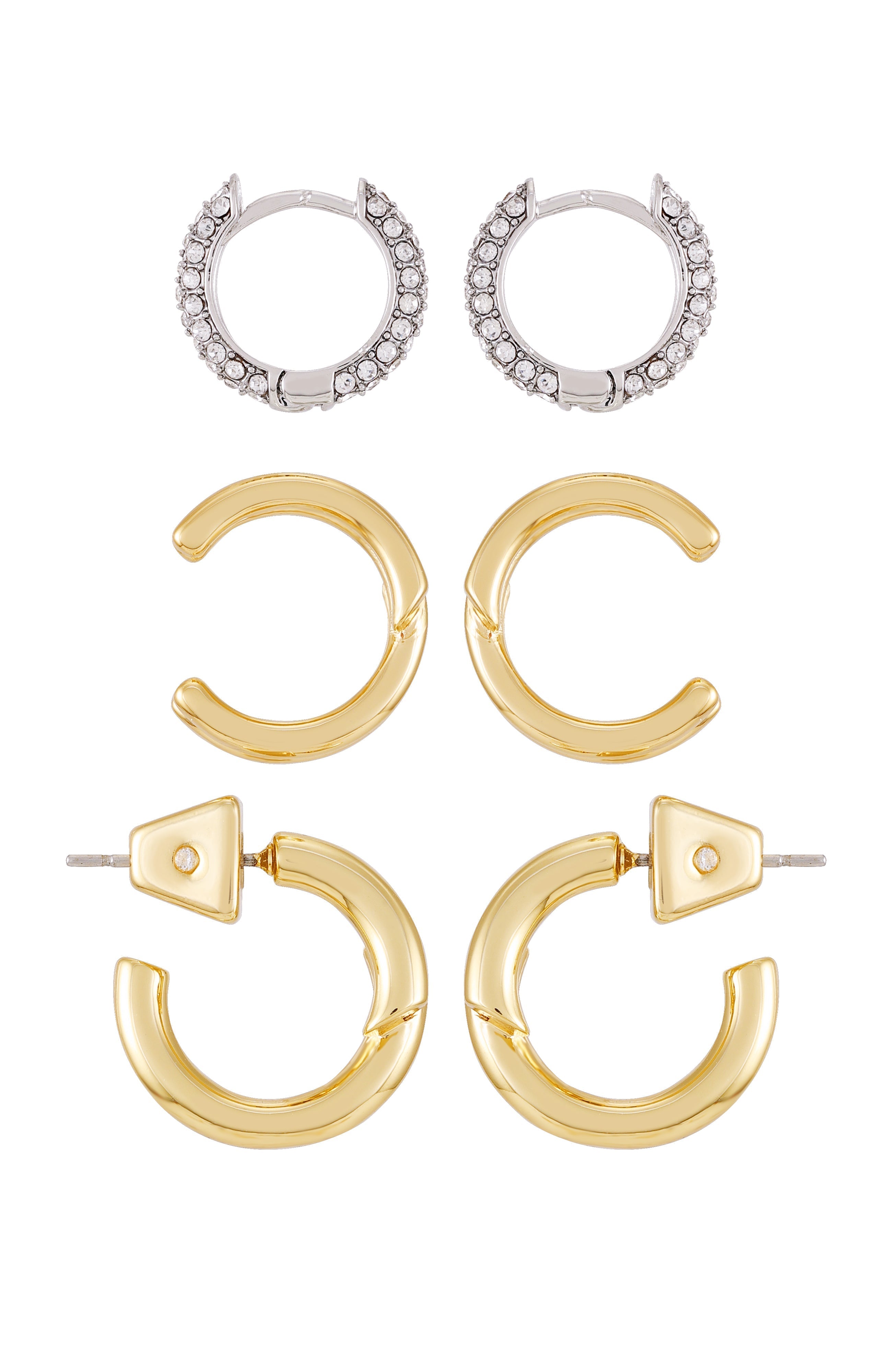 Goldtone & Crystal Hoop Earring Set