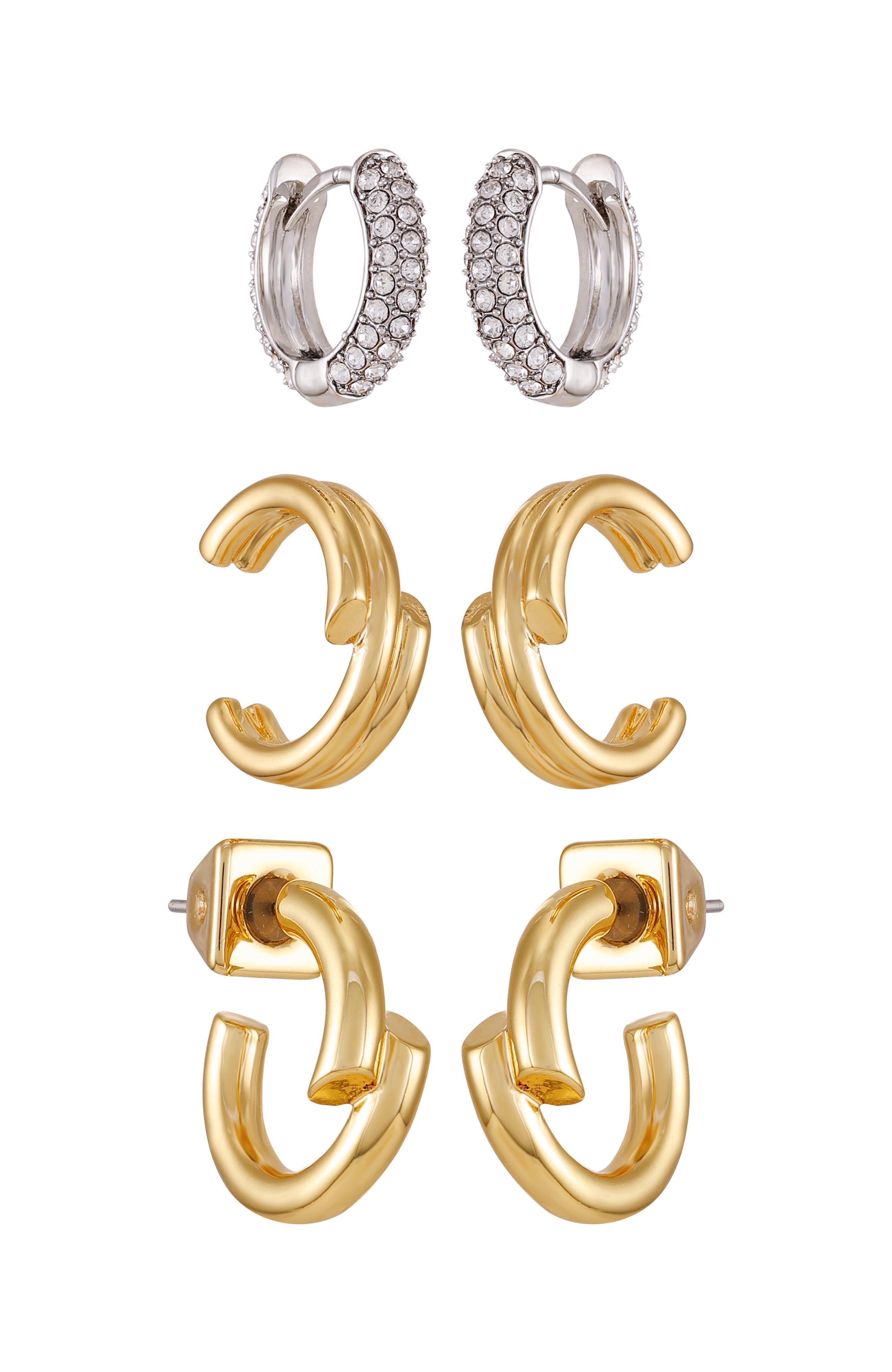 Goldtone & Crystal Hoop Earring Set