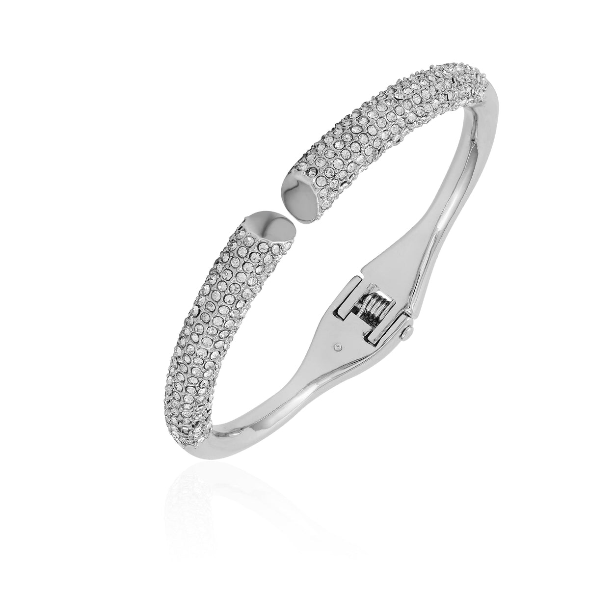 Silvertone Pave Glass Stone Hinge Bangle Bracelet