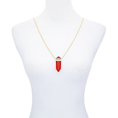 Goldtone Red Crystal-Shape Stone Pendant Long Necklace