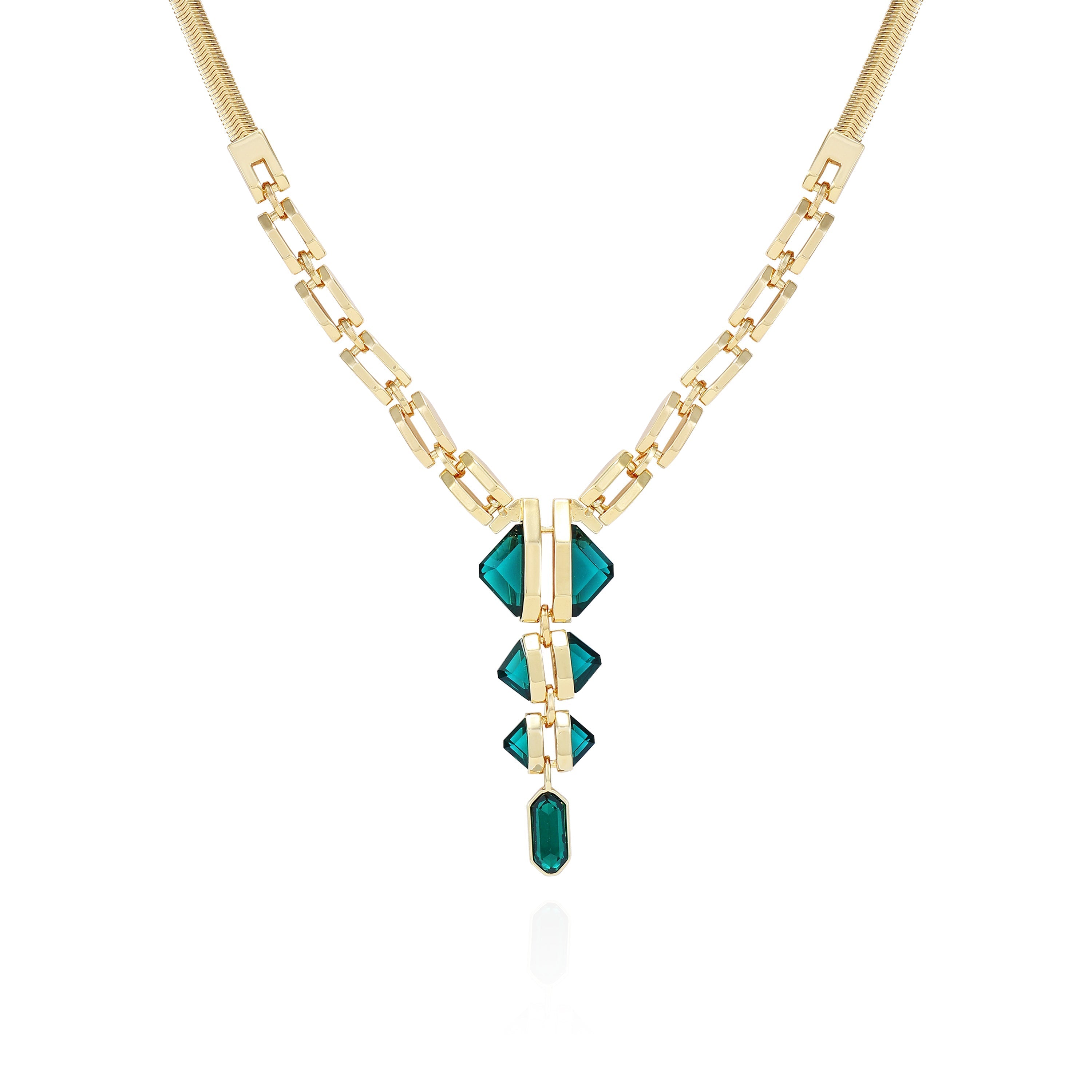 Goldtone Tri Blue Zircon Stone Drop Pendant Necklace