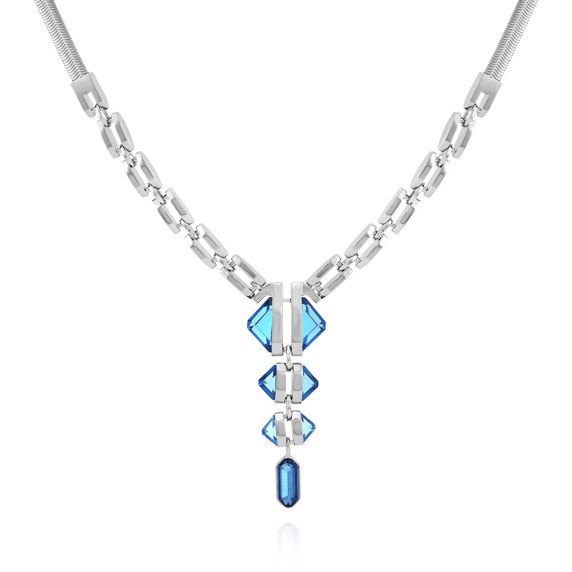Silvertone Blue Stone Pendant Statement Necklace