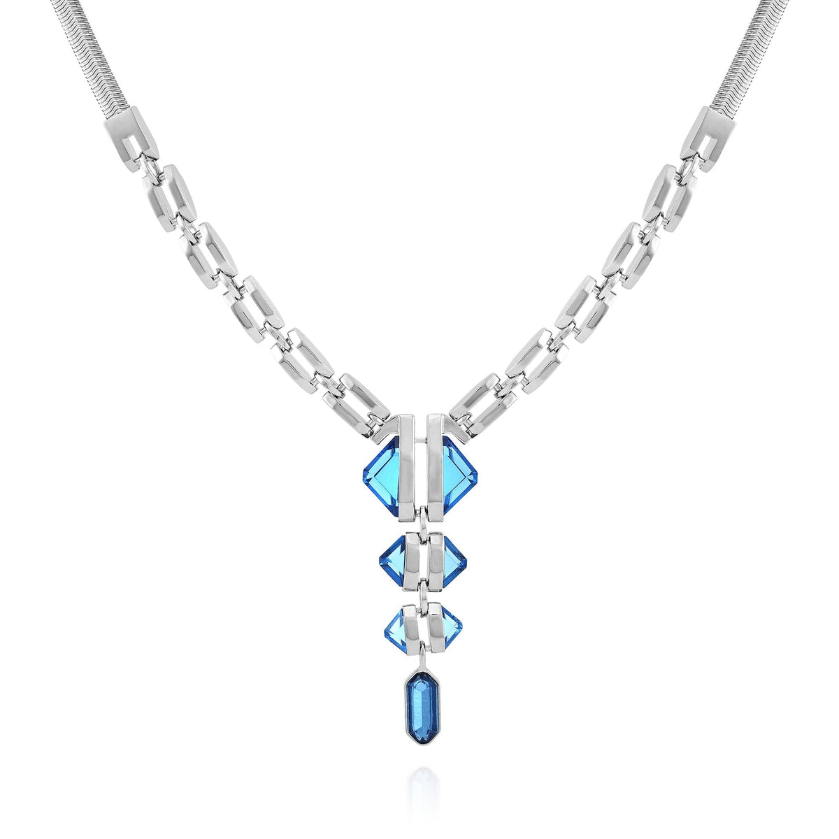 Silvertone Blue Stone Pendant Statement Necklace