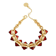 Goldtone Red Stone Cable Chain Bracelet
