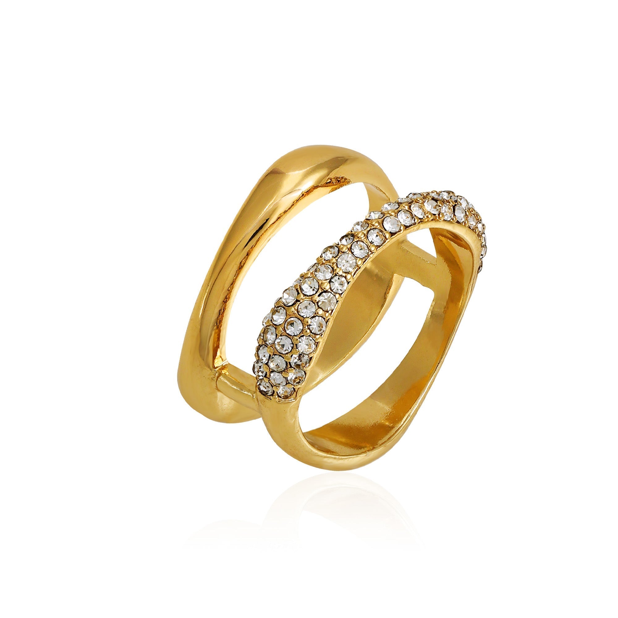Goldtone Double Band Crystal Stone Ring