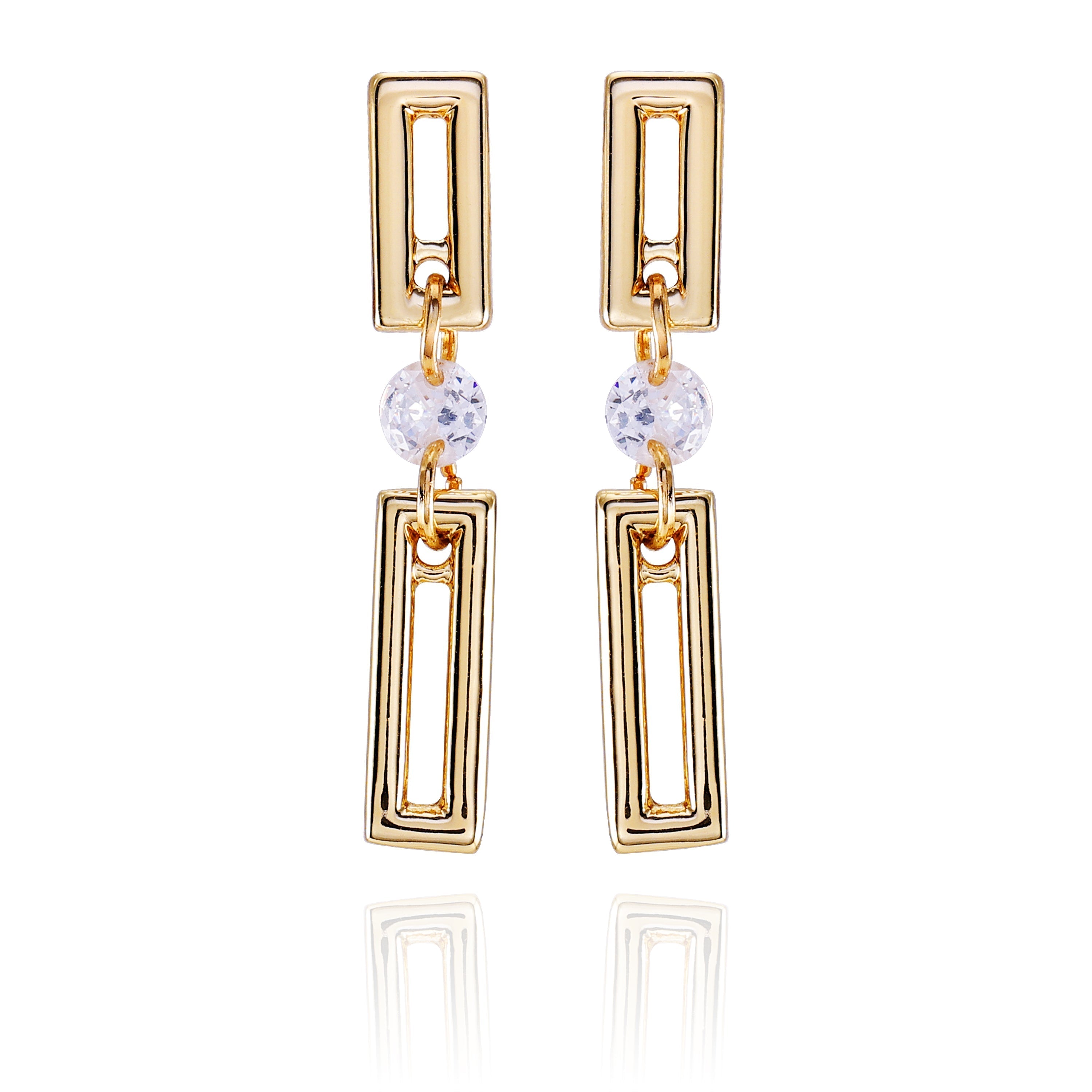 Goldtone Clear Glass Stone Dainty Drop Earrings