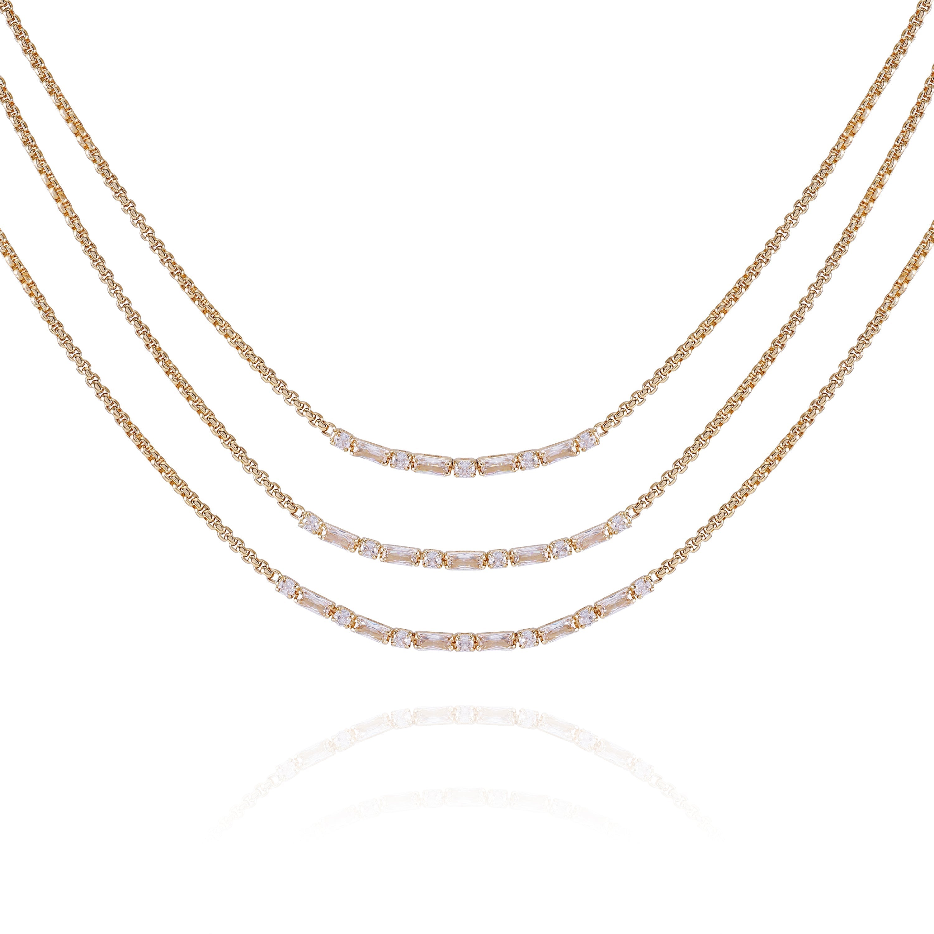 Goldtone Crystal Stone Multi Layered Necklace