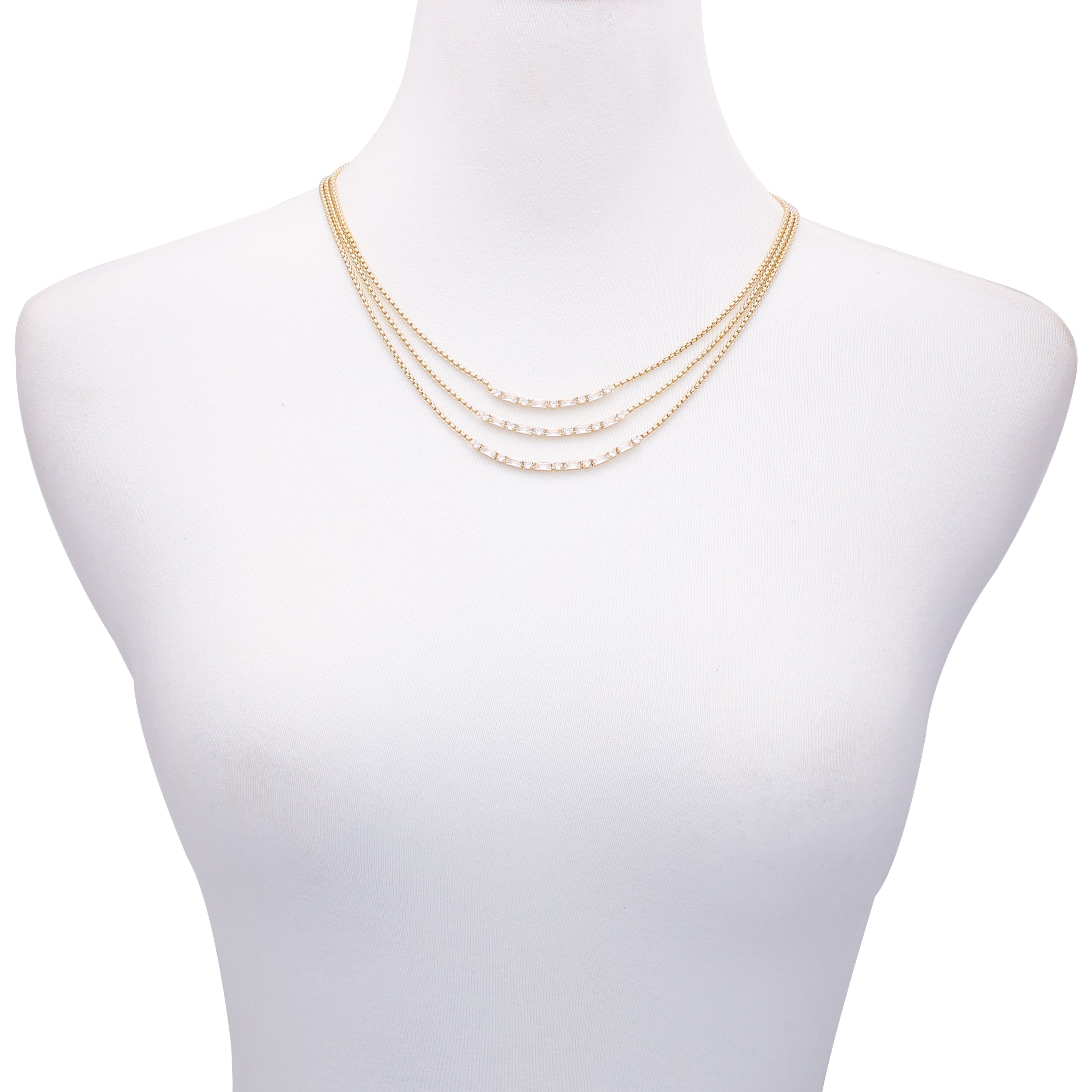 Goldtone Crystal Stone Multi Layered Necklace