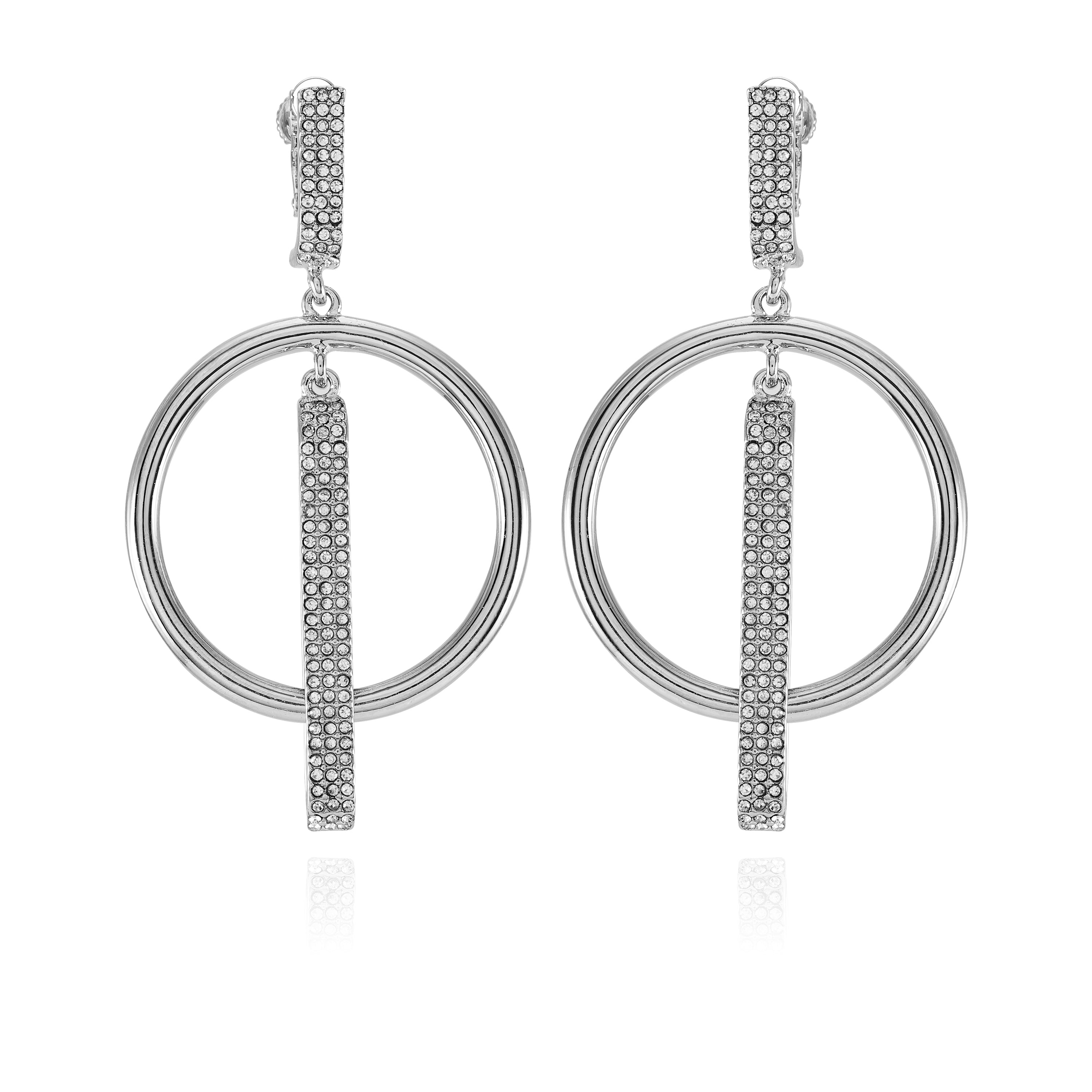 Silvertone Hoop Drop Clip On Earrings