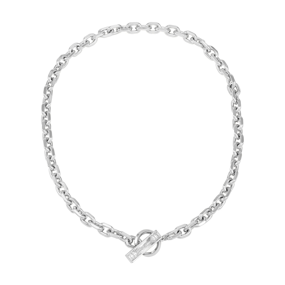 Silvertone Baguette Crystal Stone Toggle Necklace