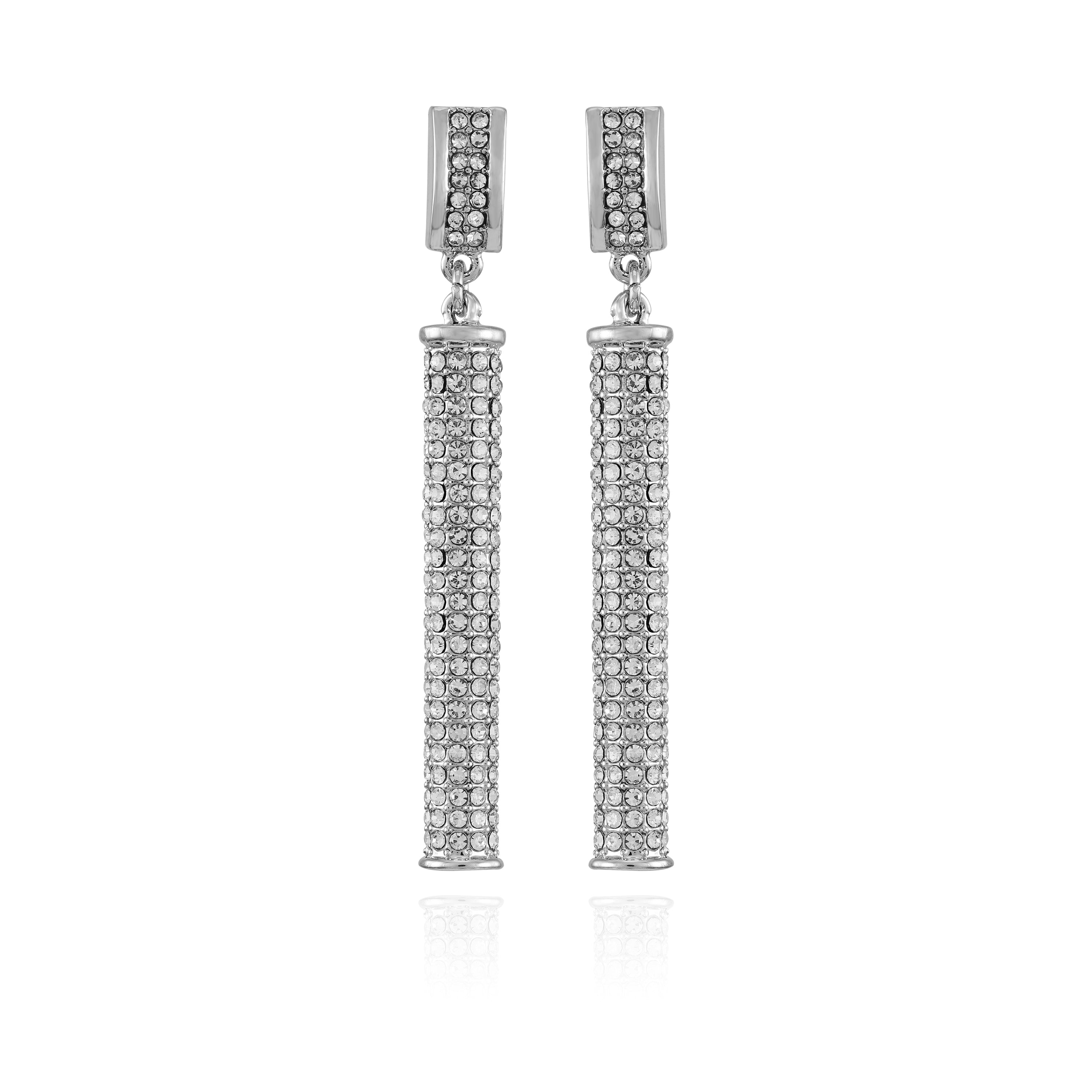 Silvertone Crystal Stone Drop Earrings