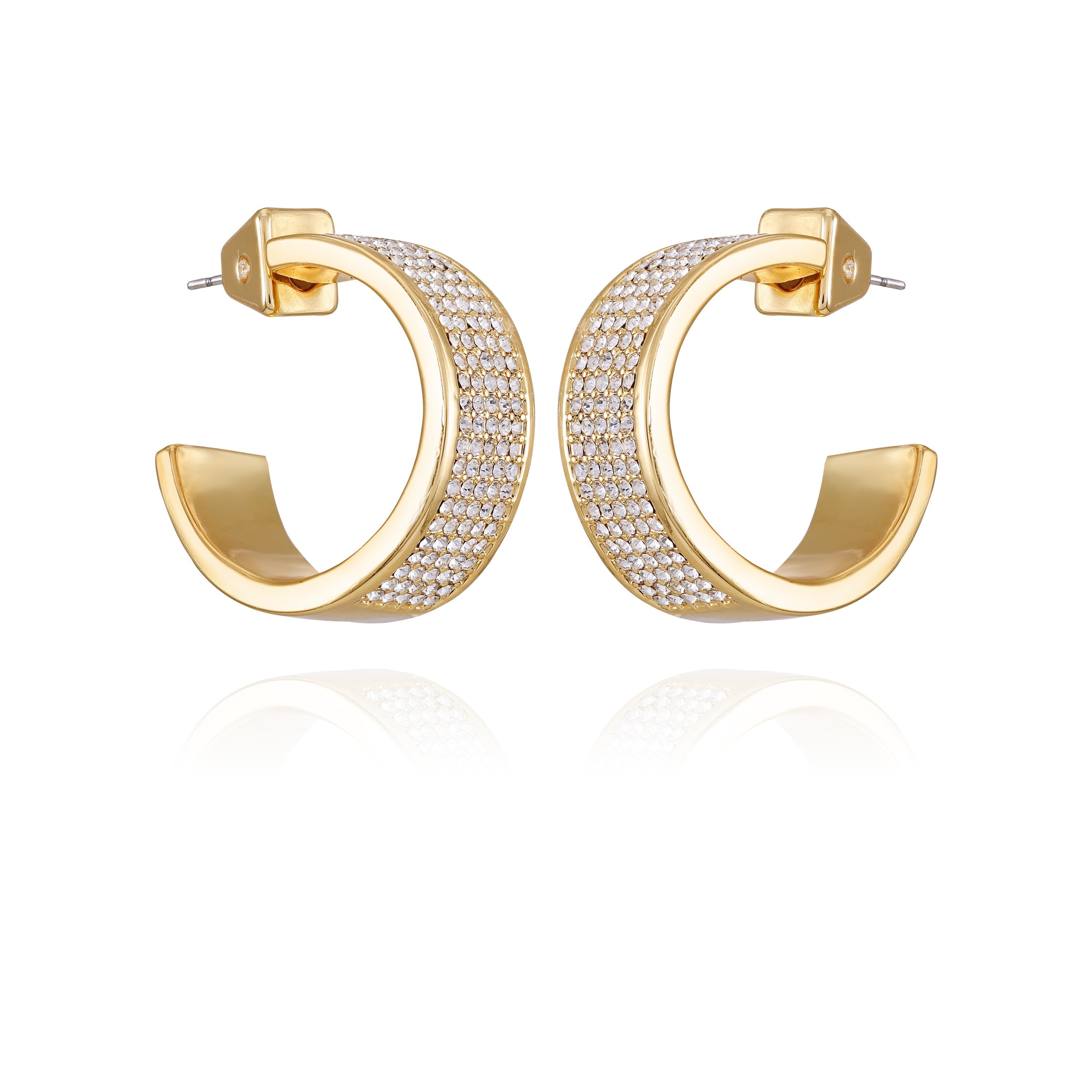 Goldtone Crystal C Hoop Earrings