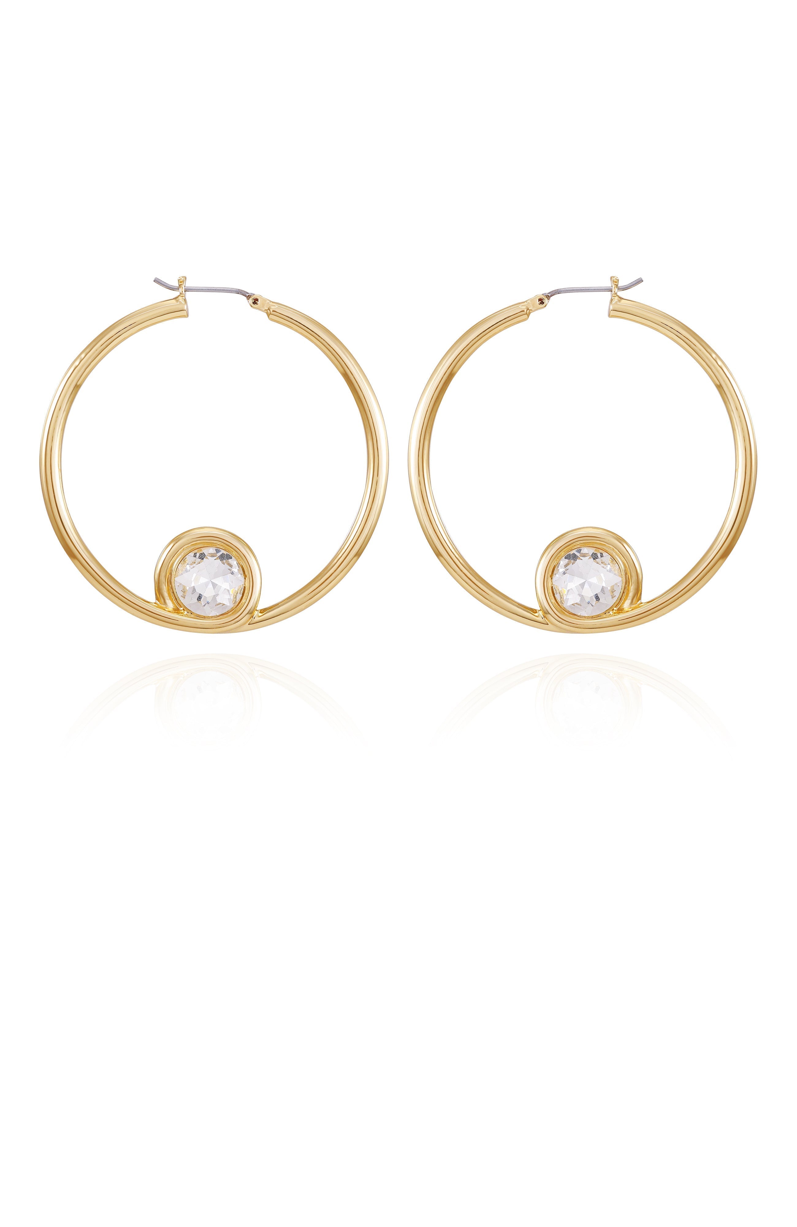 Goldtone Crystal Stone Hoop Earring