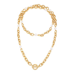 Goldtone Pearl Layered Toggle Necklace