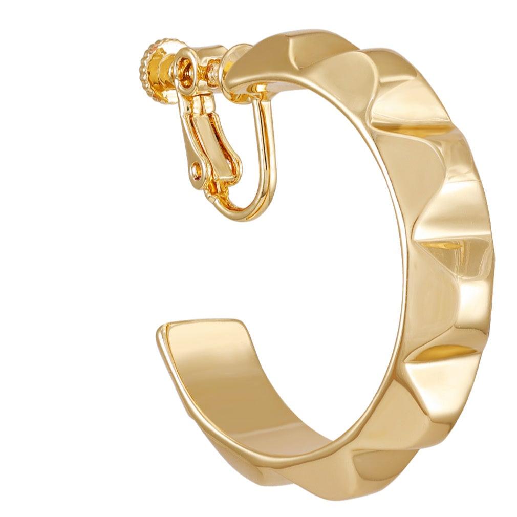 Goldtone Chunky Clip On Hoop Earrings