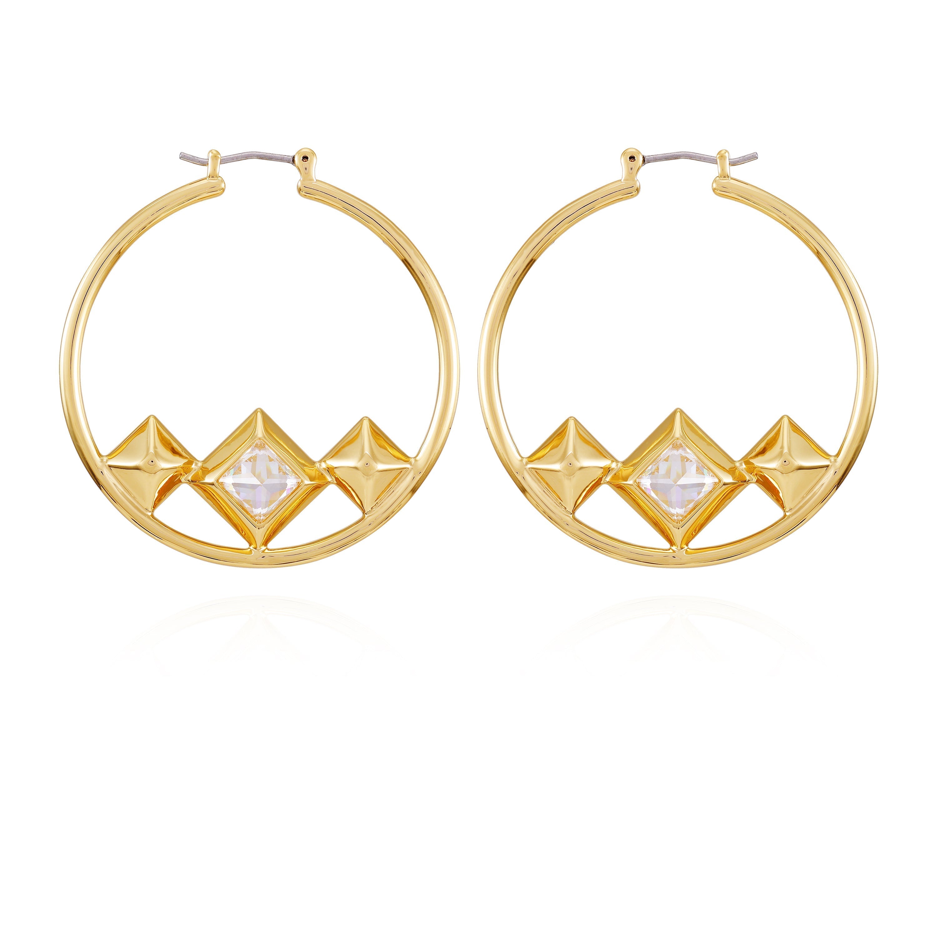 Goldtone Floating Crystal Hoop Earrings