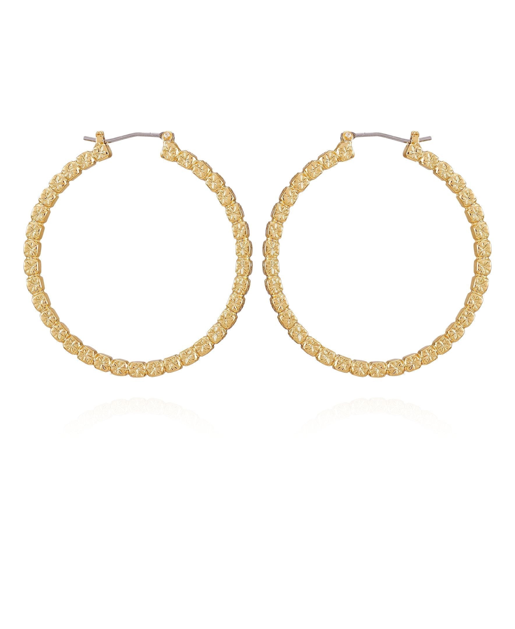 Goldtone Frozen Ball Chain Hoop Earrings
