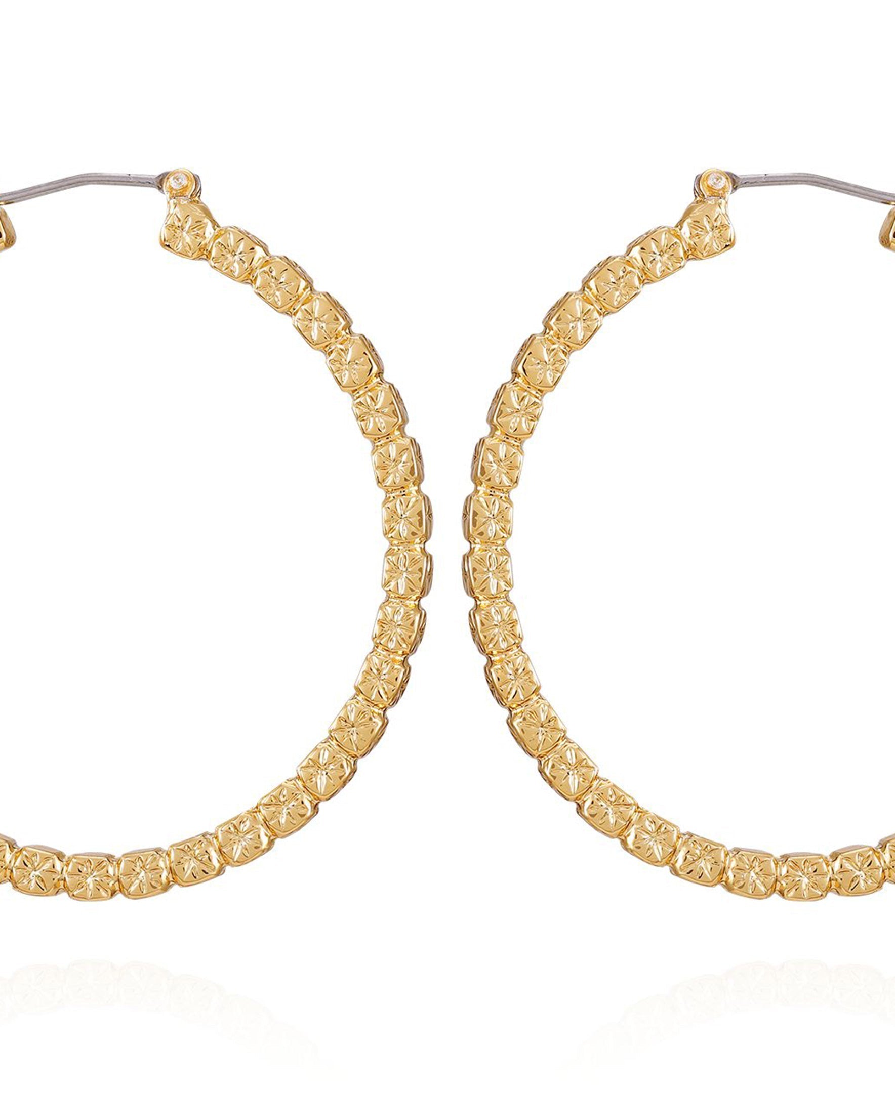 Goldtone Frozen Ball Chain Hoop Earrings