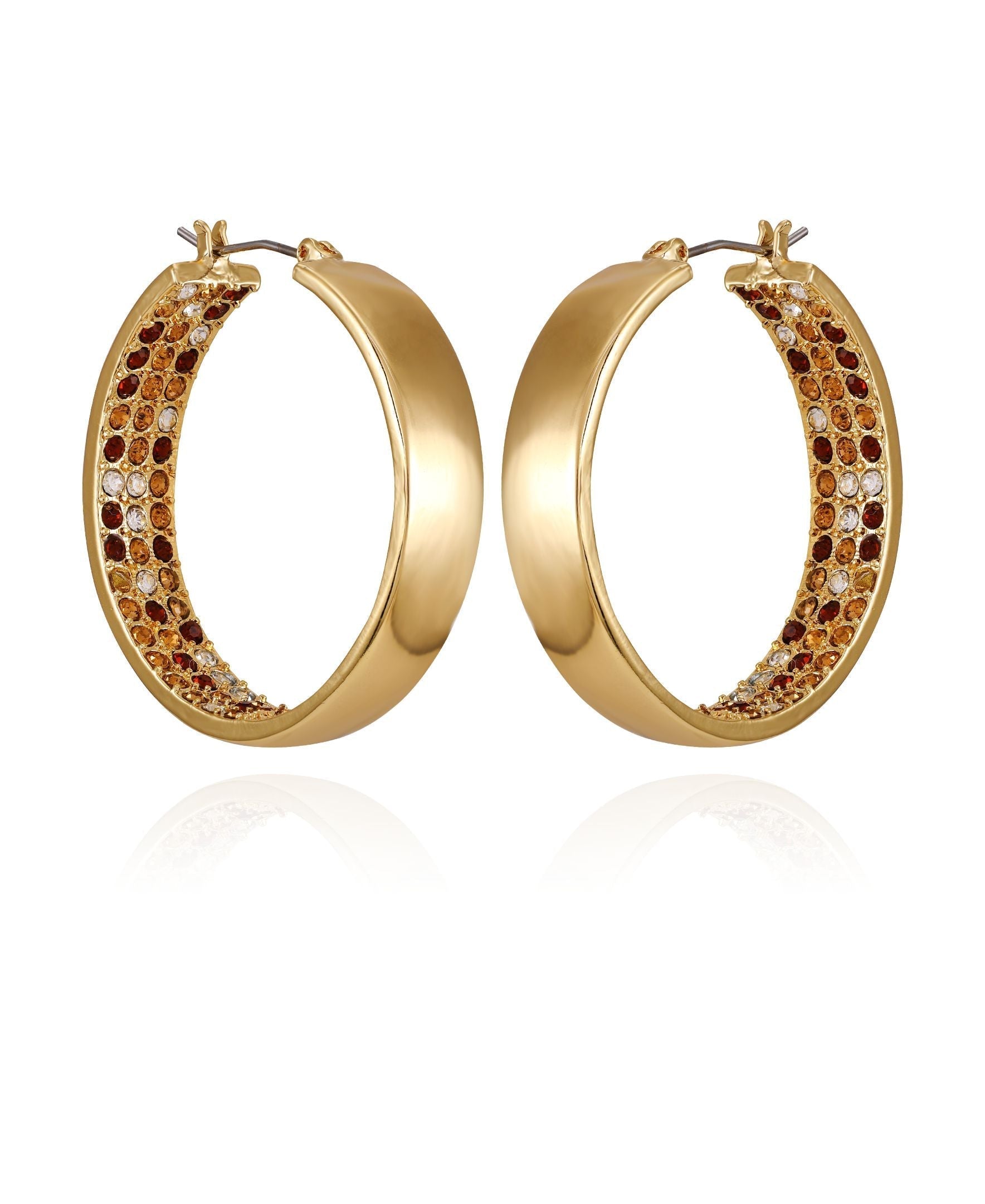 Goldtone Inside Pave Stone Hoop Earrings