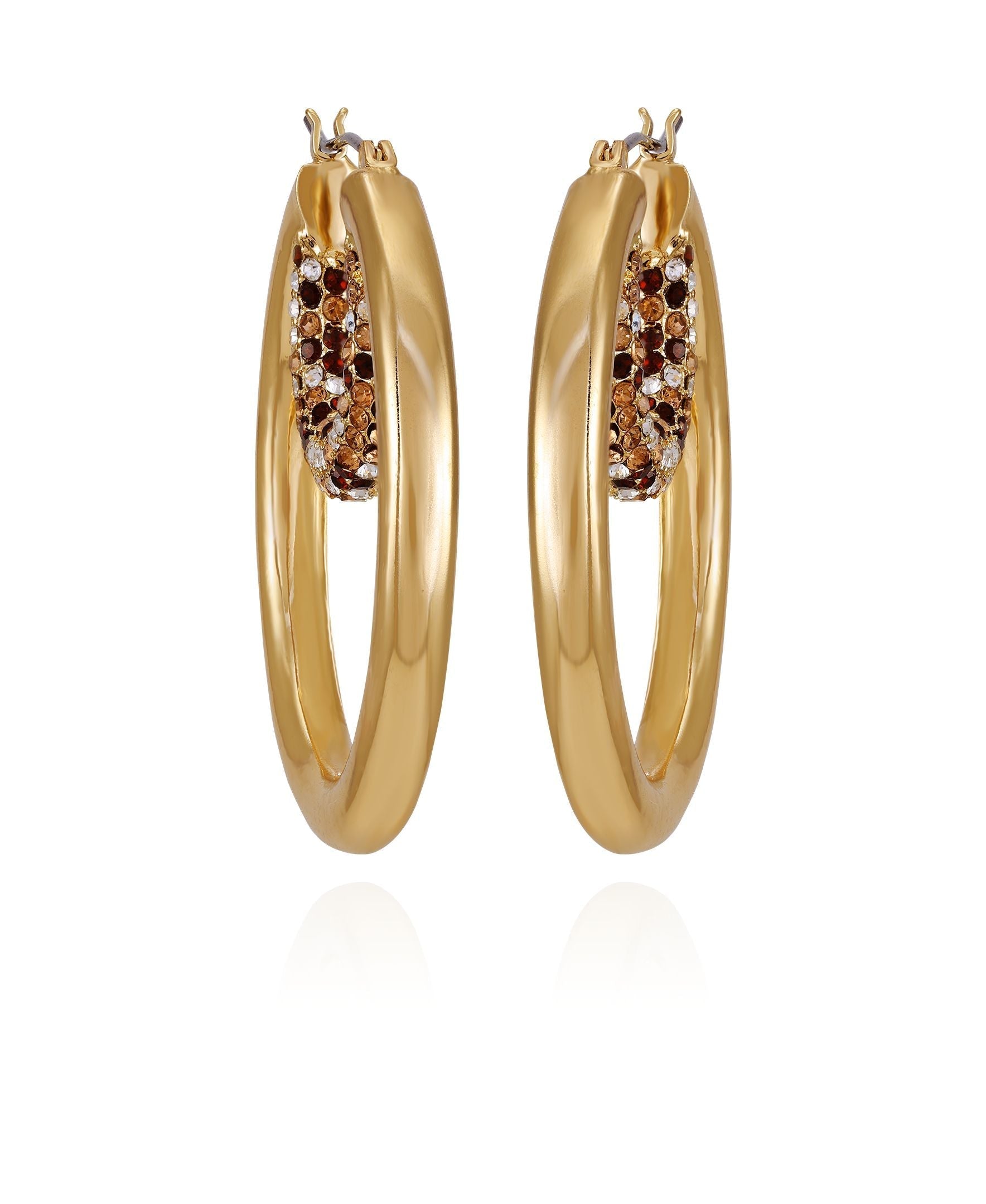 Goldtone Pave Crystal Stone Layered Hoop Earrings