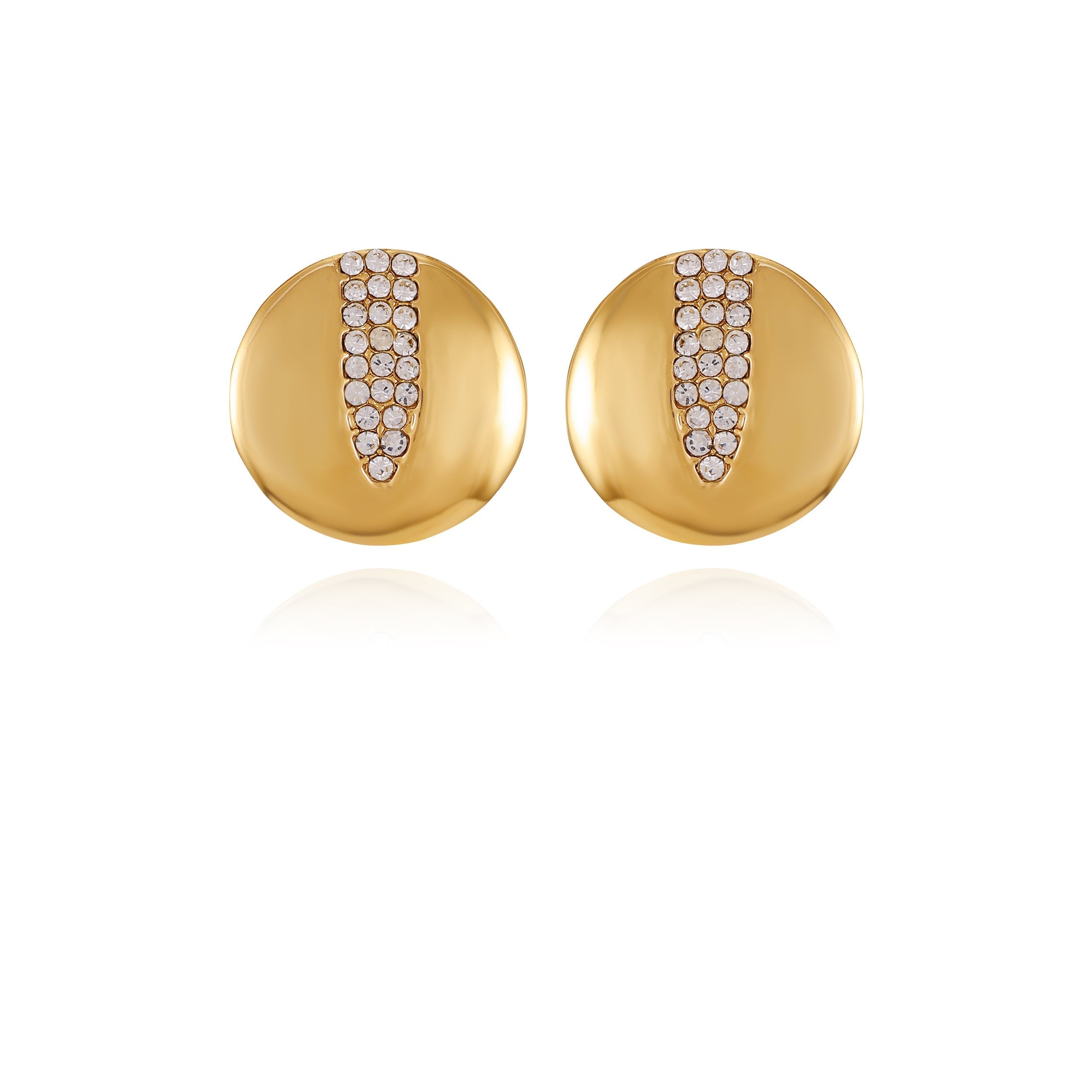 Goldtone Crystal Stone Coin Button Earrings