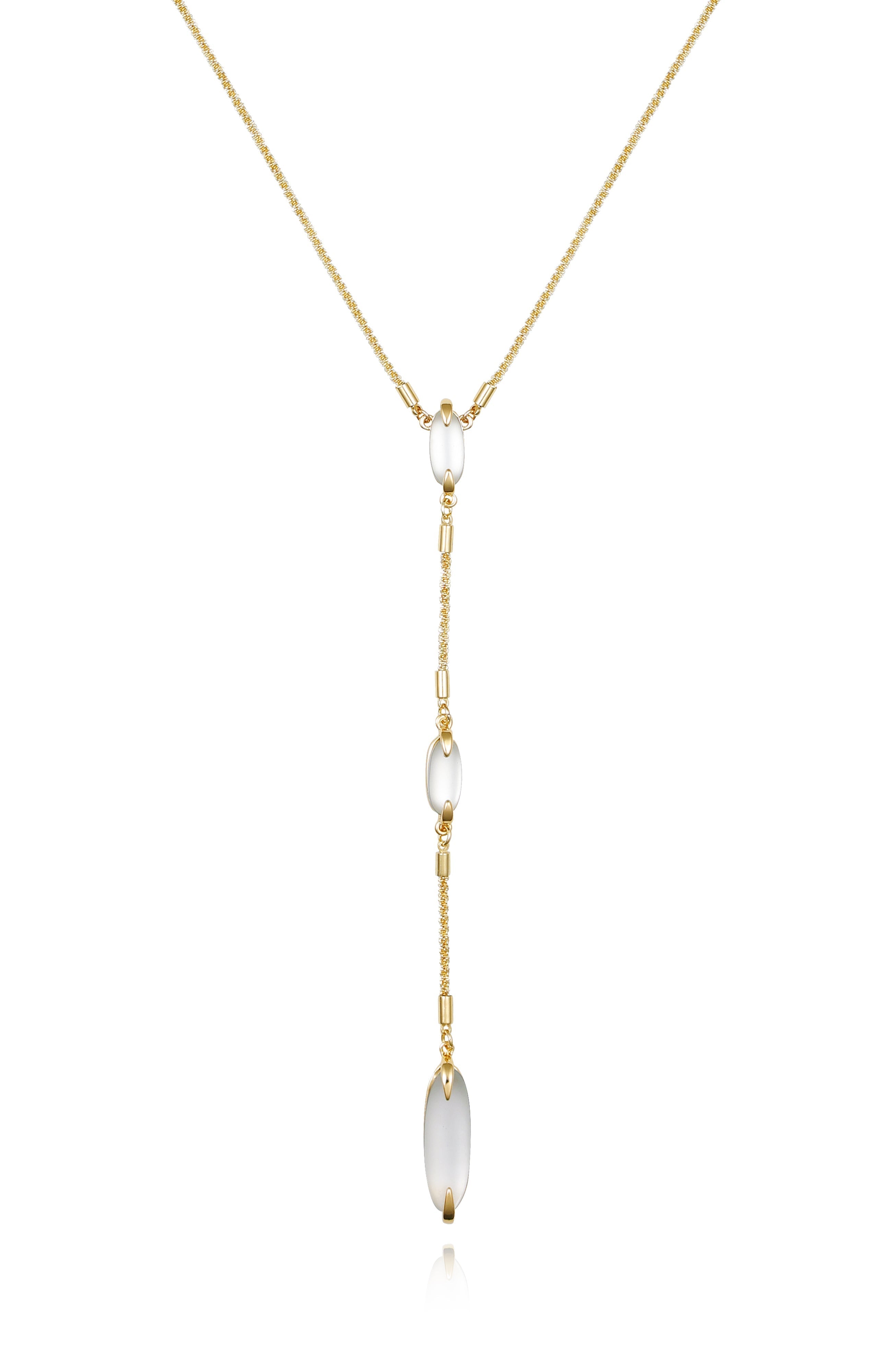 Long Goldtone & Stone Pendant Necklace