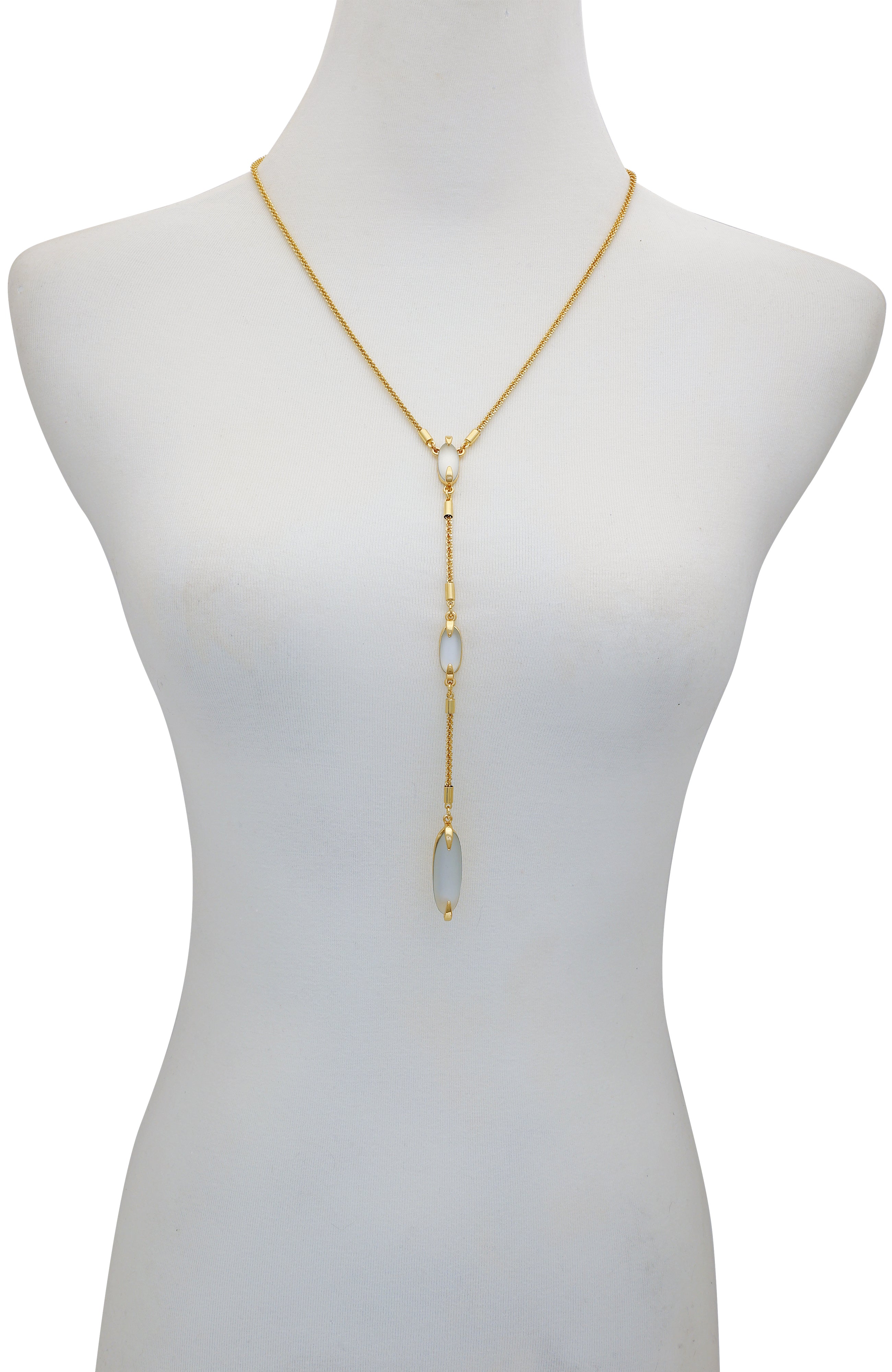 Long Goldtone & Stone Pendant Necklace