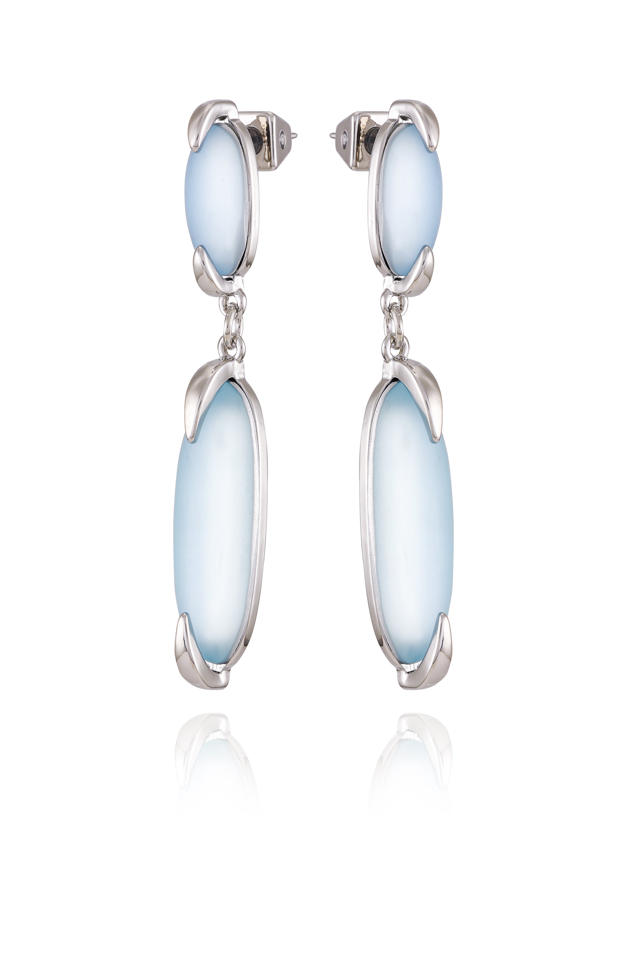 Silvertone & Blue Stone Drop Earrings
