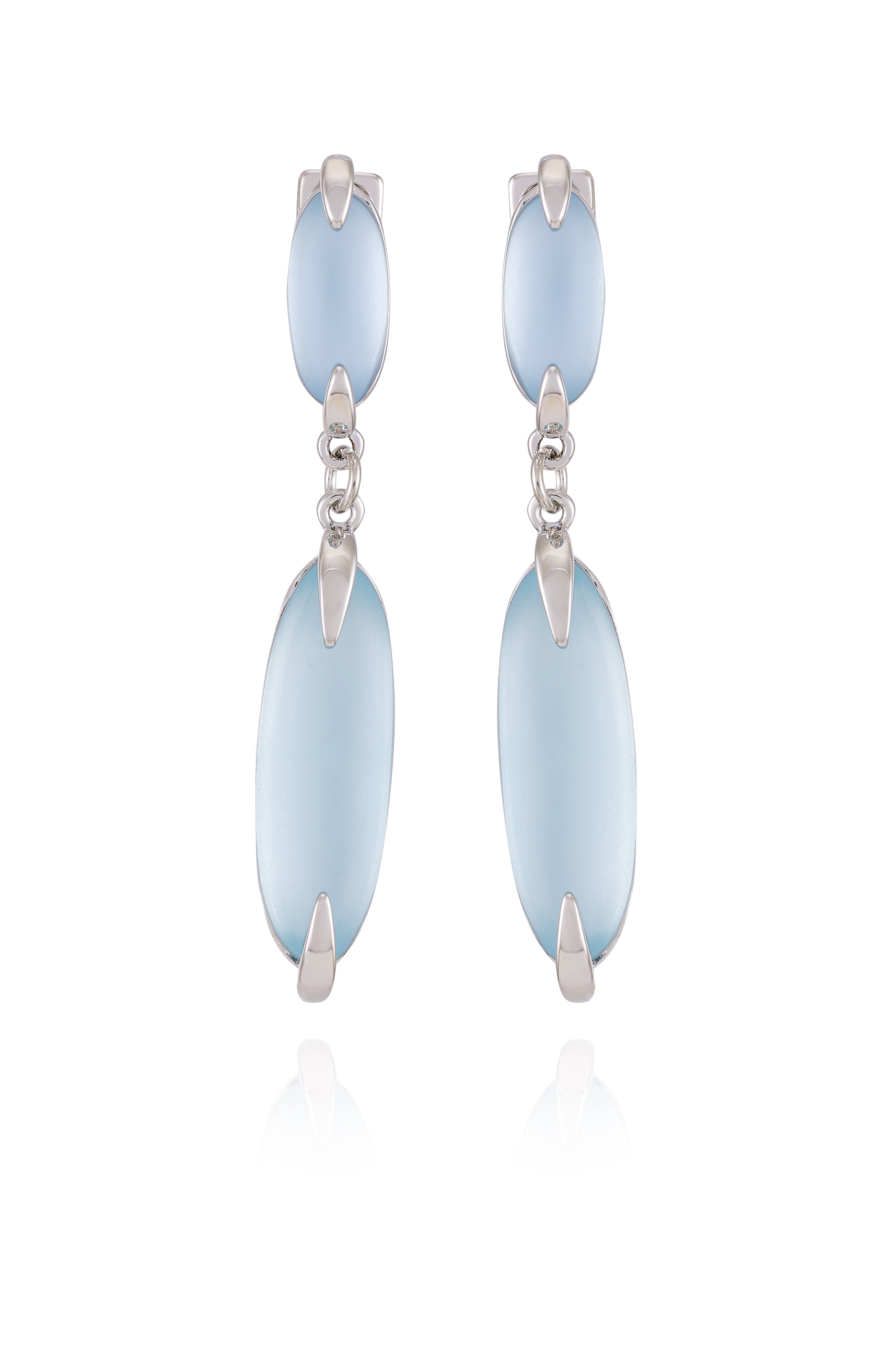 Silvertone & Blue Stone Drop Earrings