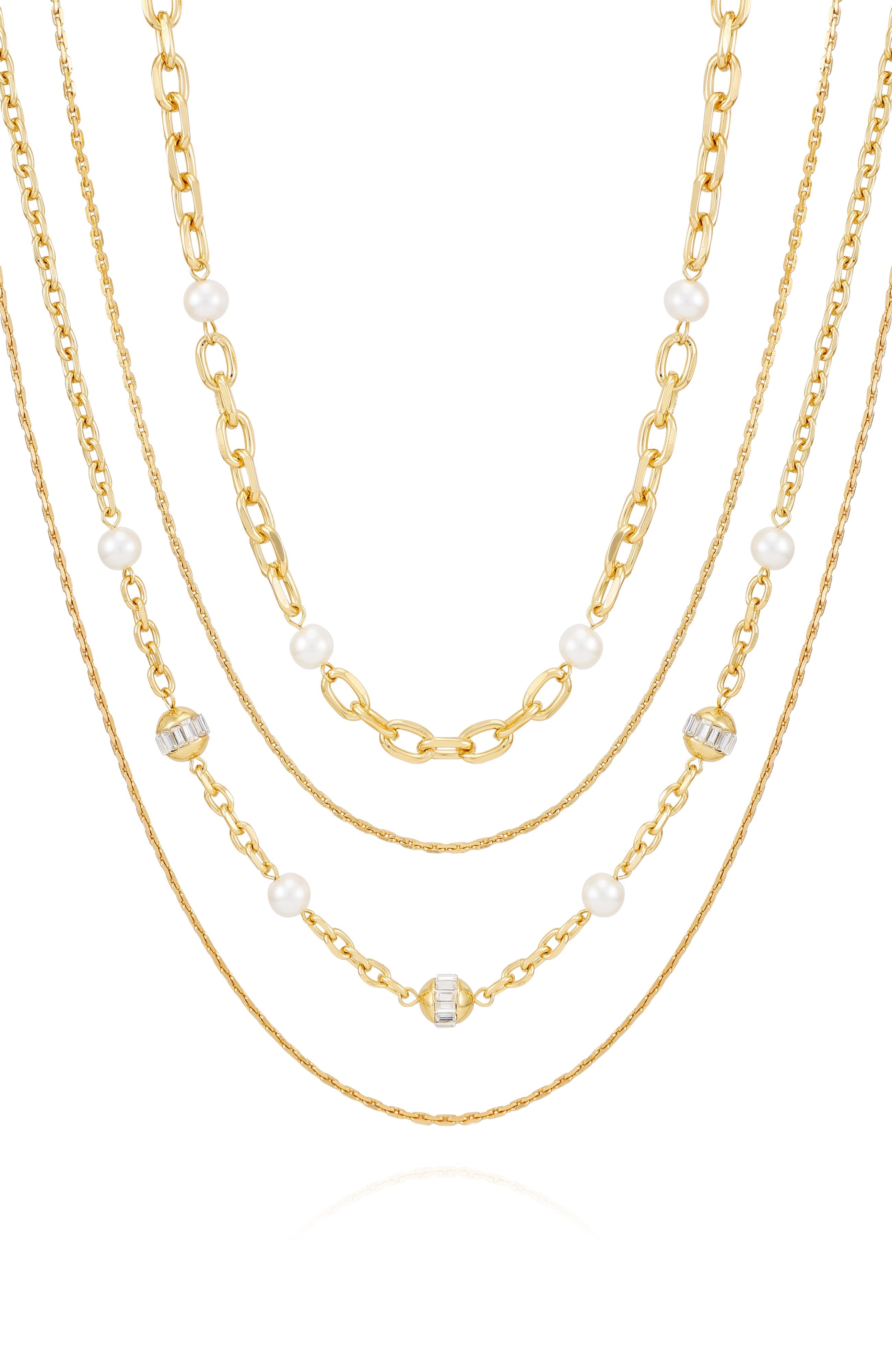 Layered Goldtone Chain Pearl Necklace