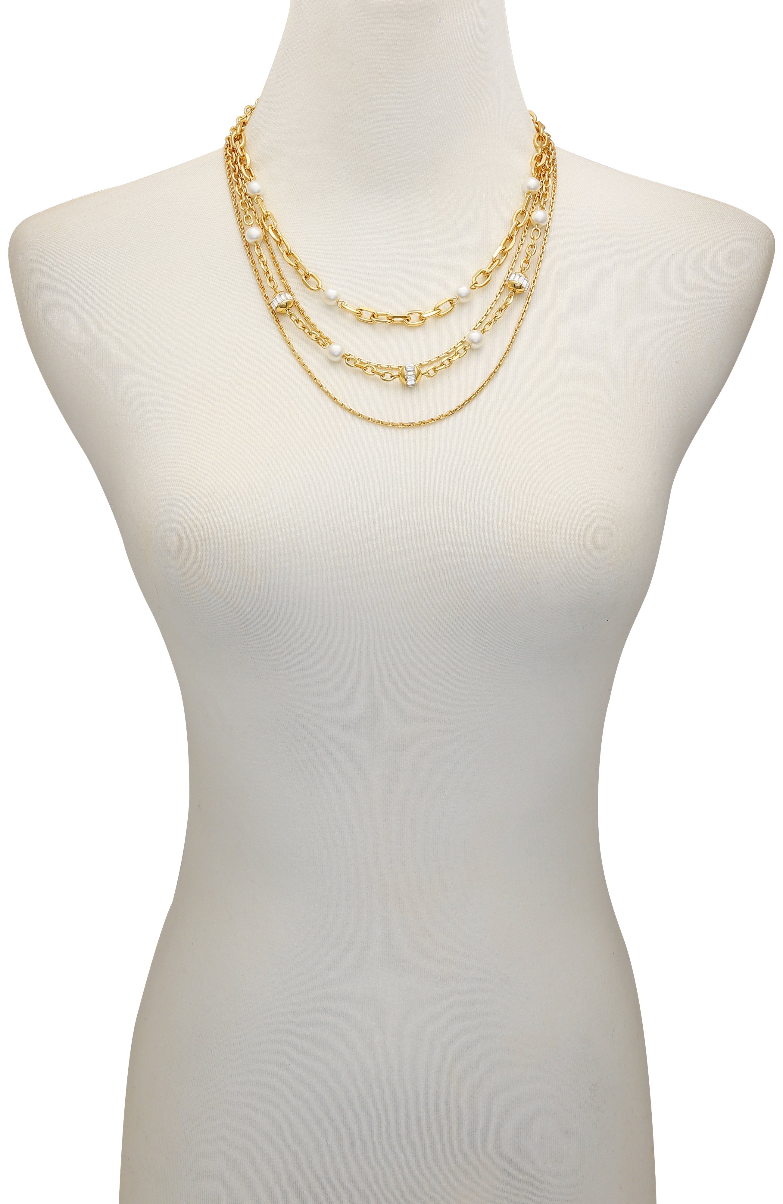 Layered Goldtone Chain Pearl Necklace