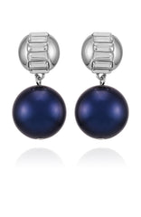 Silvertone Drop Earrings With Navy Pearl Crystal Accents