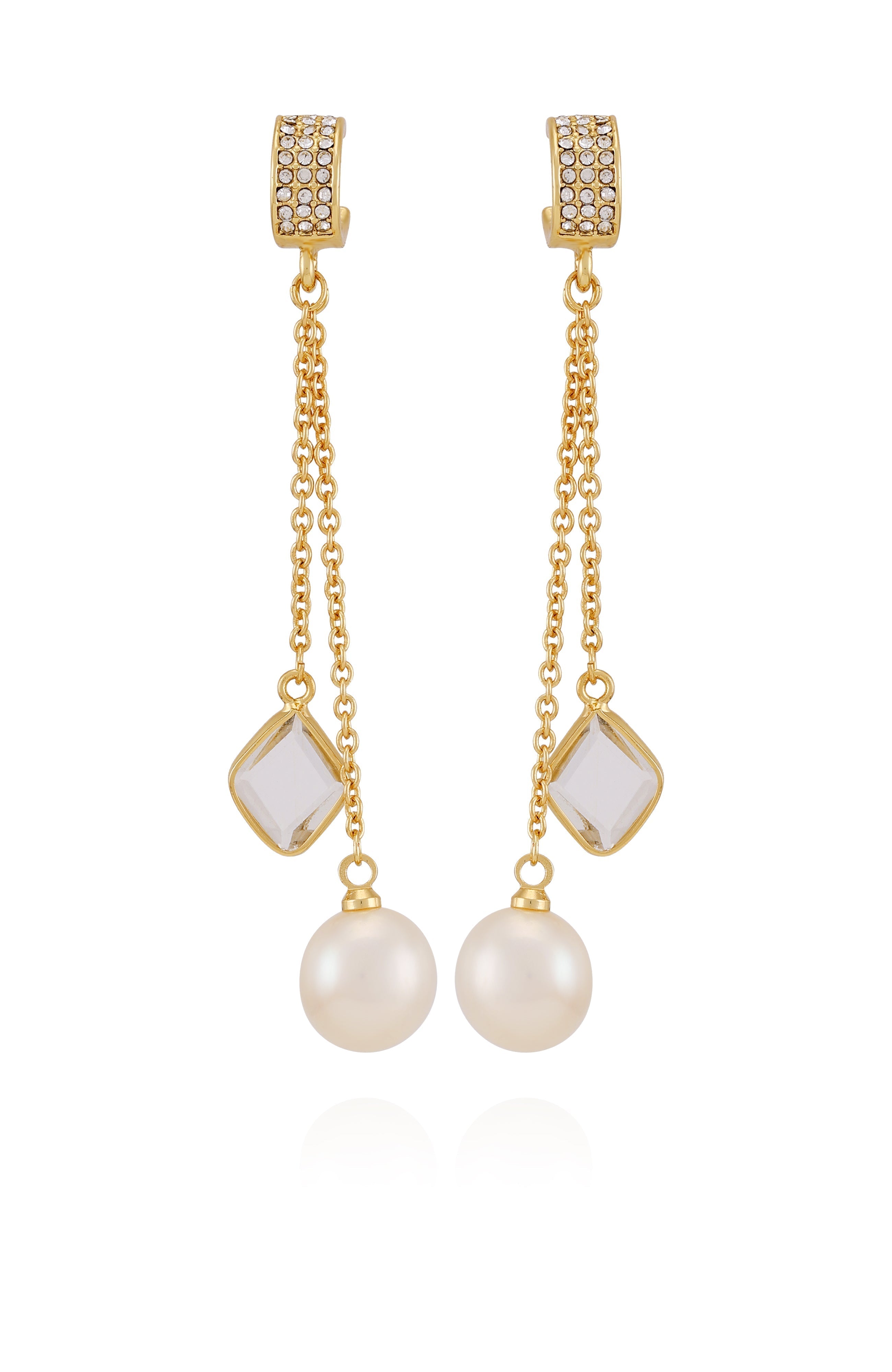Goldtone Dangle Earrings With Pearl Crystal Drop